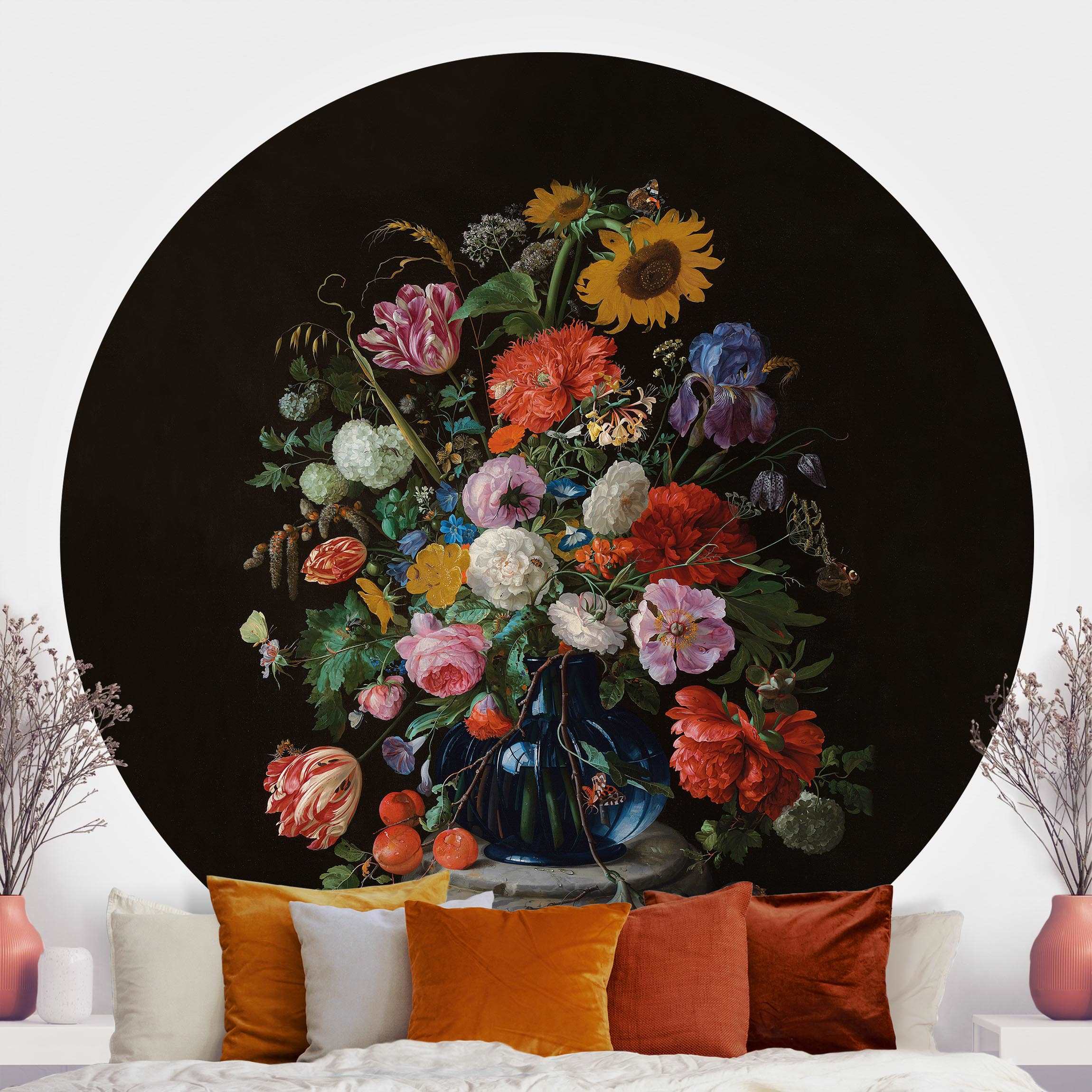 Runde Fototapete Jan Davidsz de Heem - Glasvase mit Blumen
