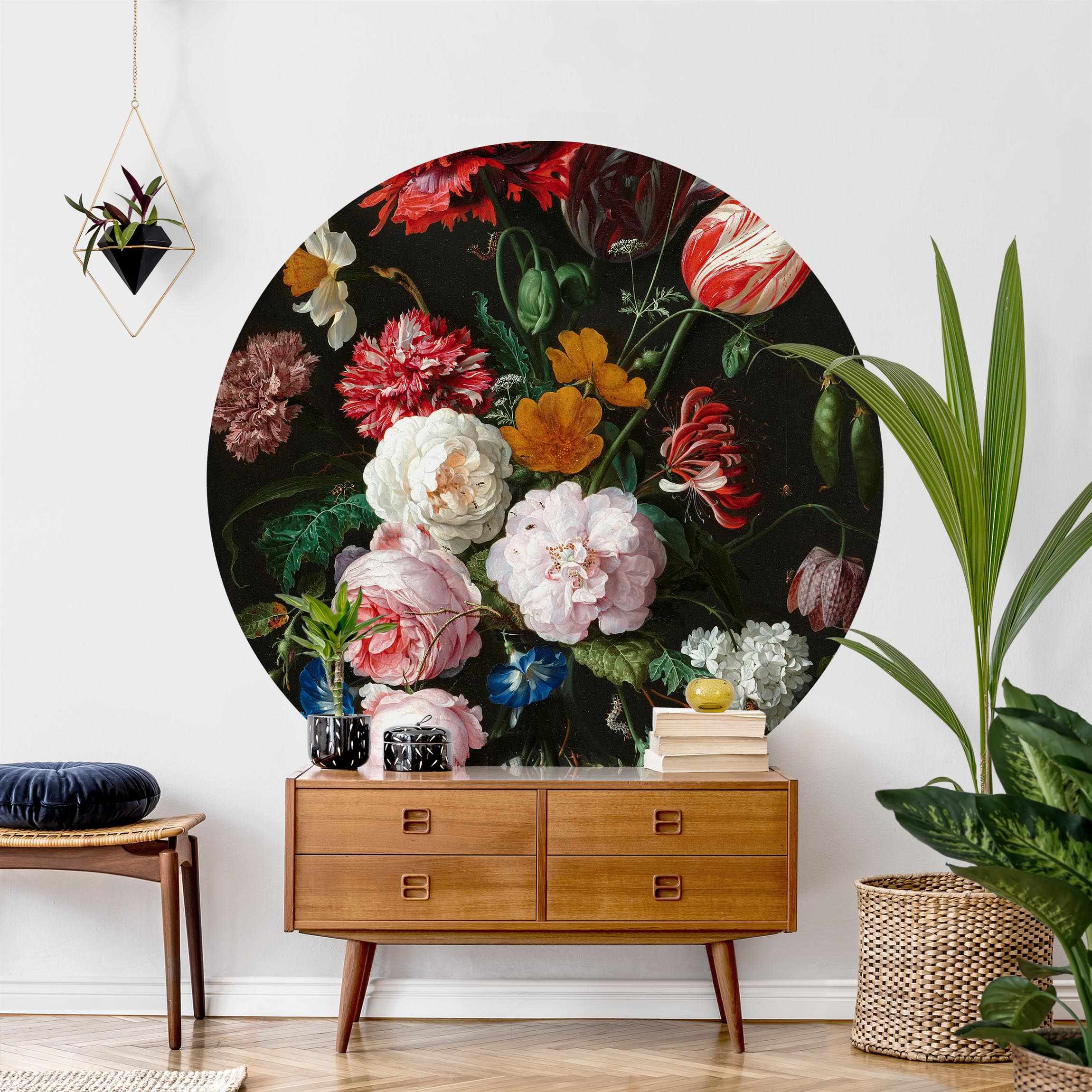 Runde Fototapete Jan Davidsz de Heem - Stillleben mit Blumen in einer Glasvase