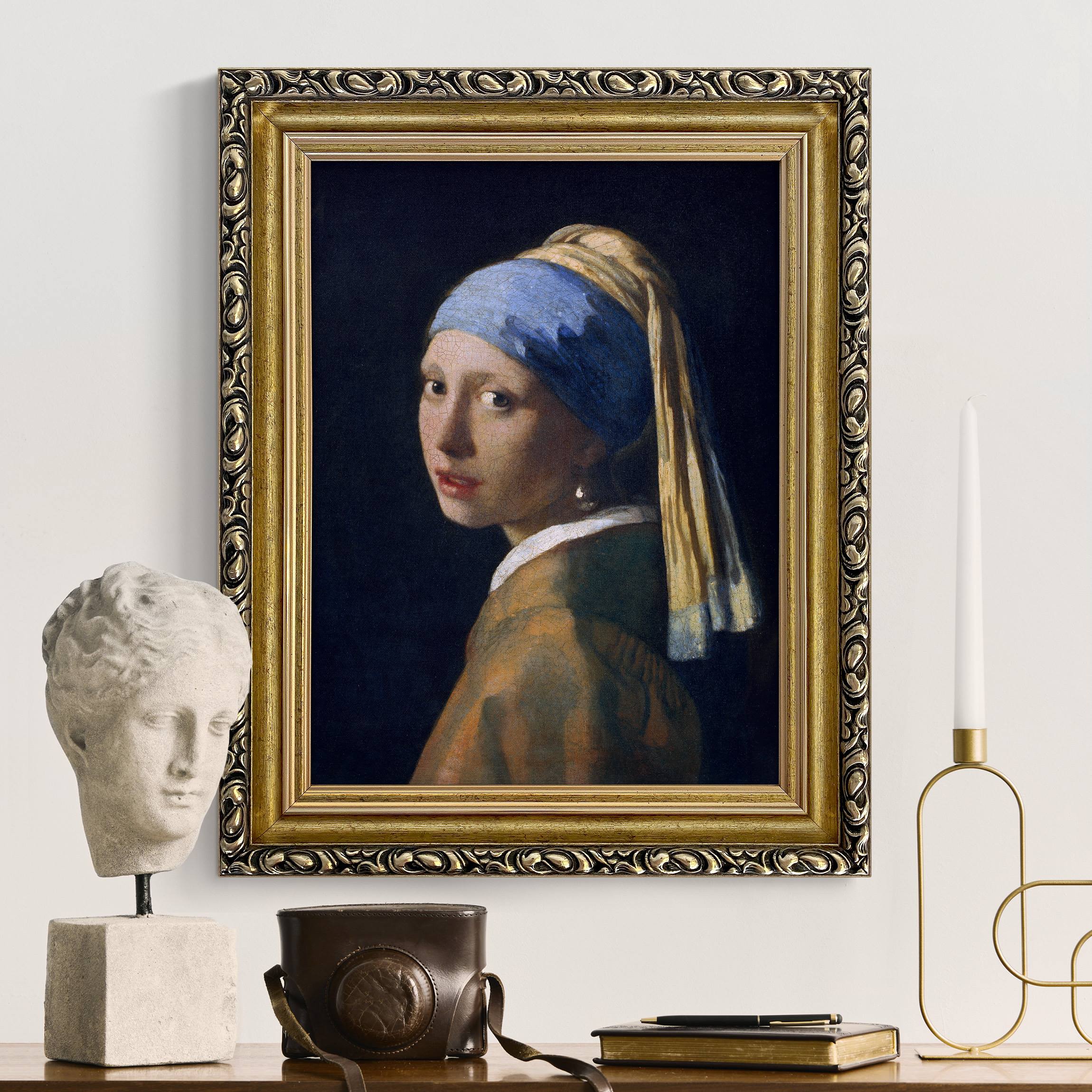 Leinwandbild mit Barockrahmen Jan Vermeer van Delft - Das Mädchen mit dem Perlenohrgehänge