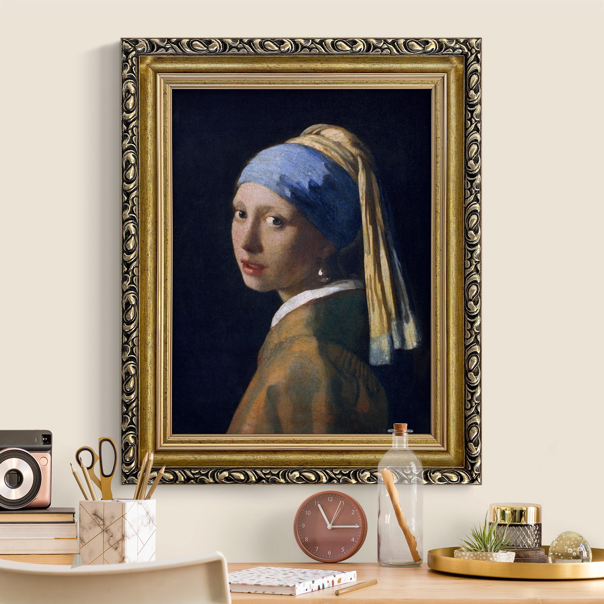 Leinwandbild in Barockrahmen Jan Vermeer van Delft - Das Mädchen mit dem Perlenohrgehänge