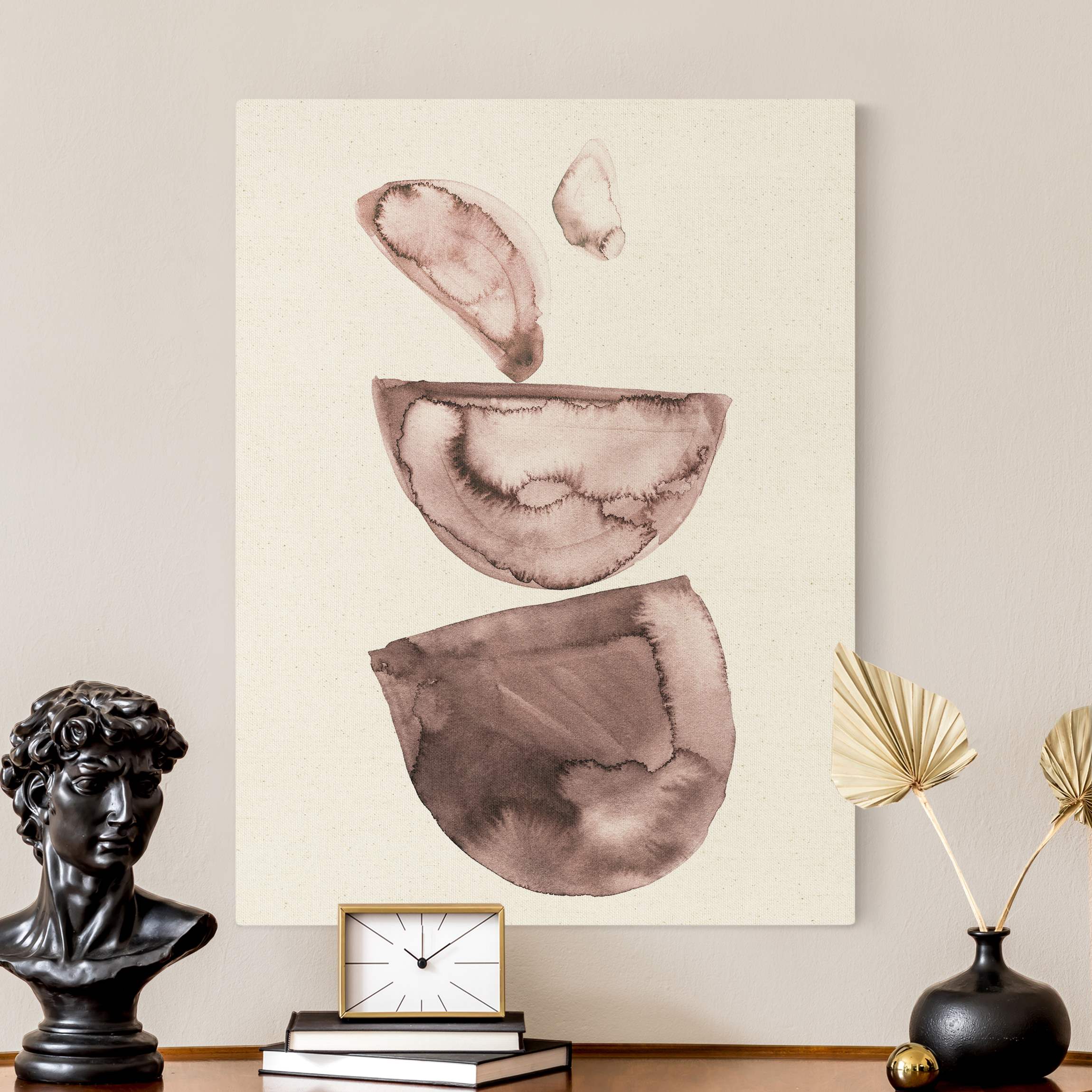 Leinwandbild auf Naturcanvas Japandi Aquarell Balance in Altrosa