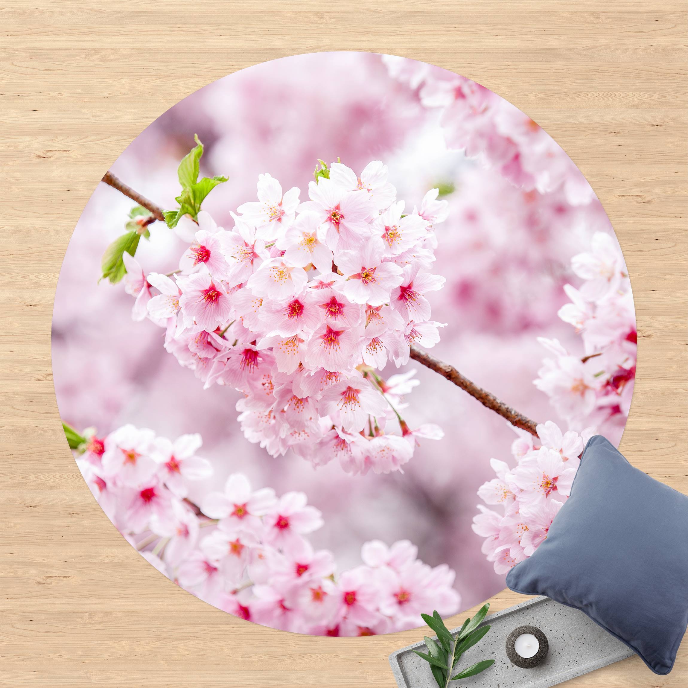 Runder Vinyl-Teppich Japanische Kirschblüten