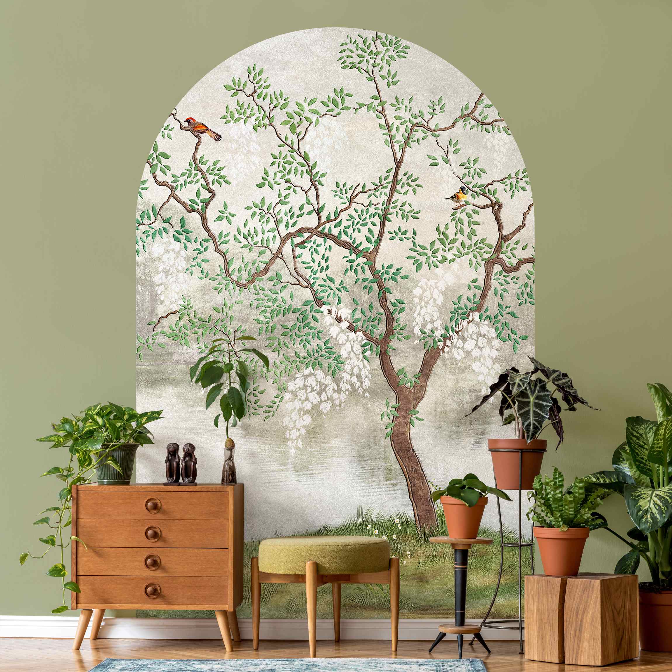 Rundbogen Tapete Japanischer Garten im Nebel