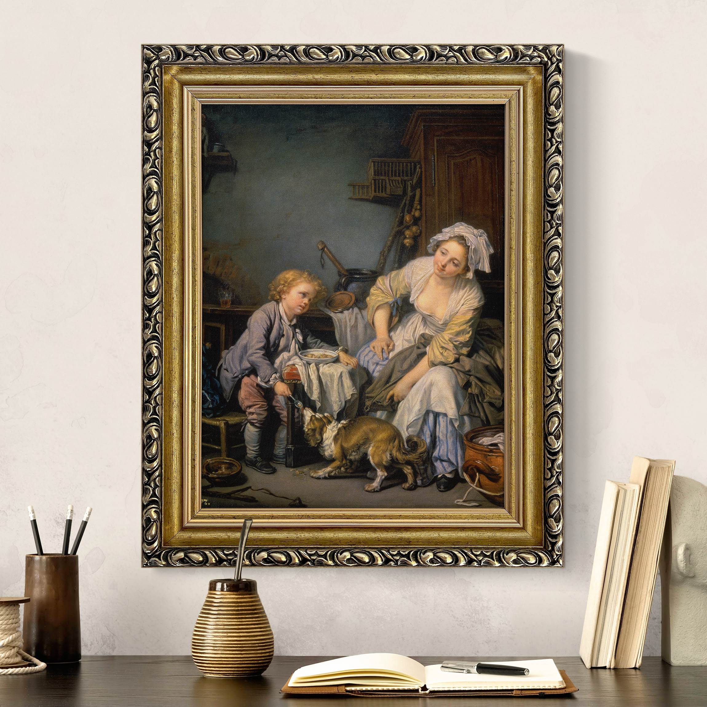 Leinwandbild mit Barockrahmen Jean Baptiste Greuze - Das verwöhnte Kind