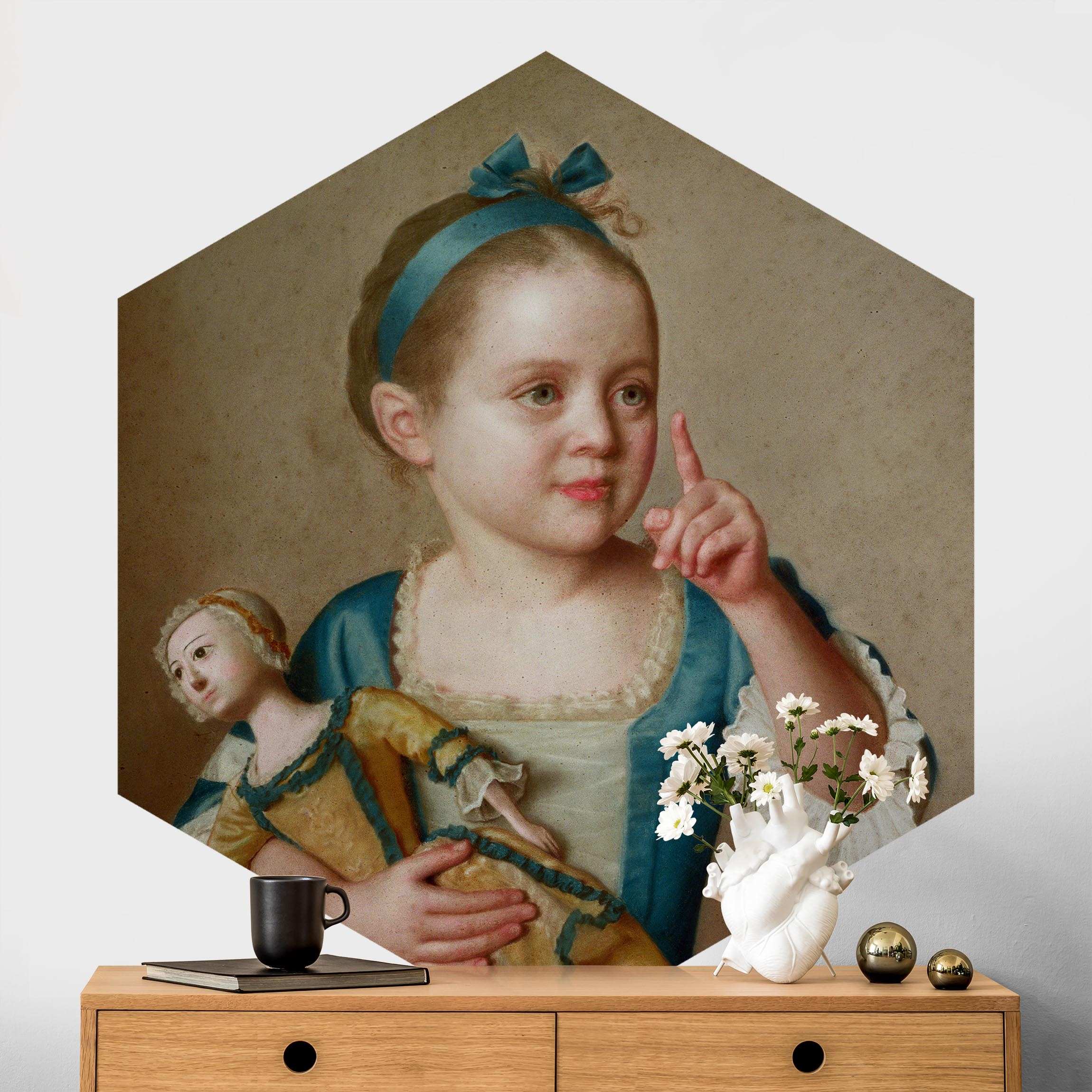 Hexagon Fototapete Jean Etienne Liotard - Mädchen mit Puppe
