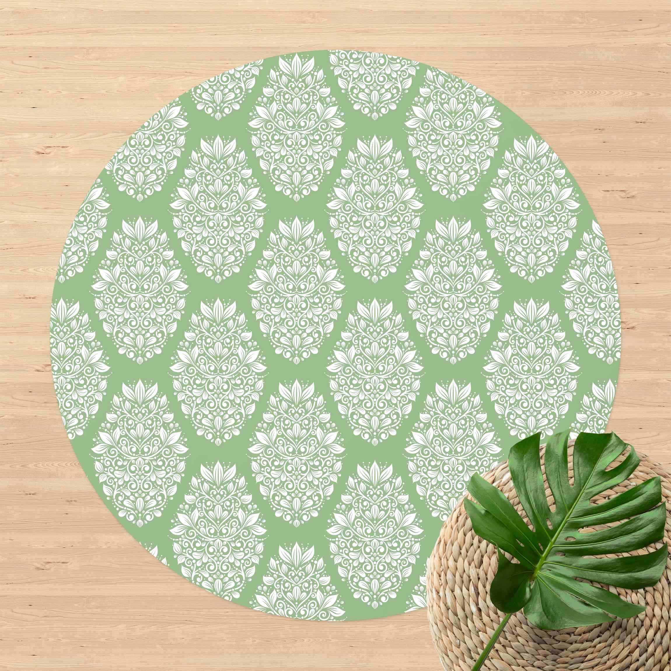 Runder Vinyl-Teppich Jugendstil Muster auf Grün