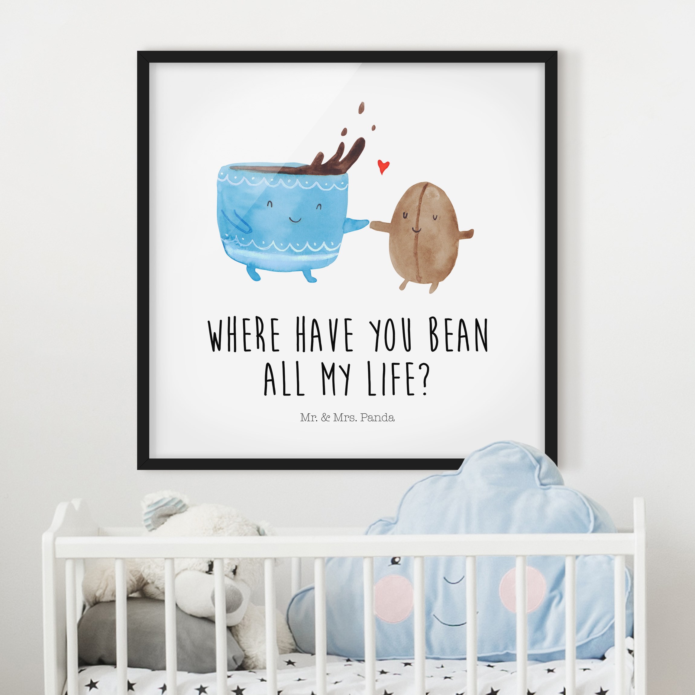 Bild mit Rahmen Mr. & Mrs. Panda - Kaffee und Bohne