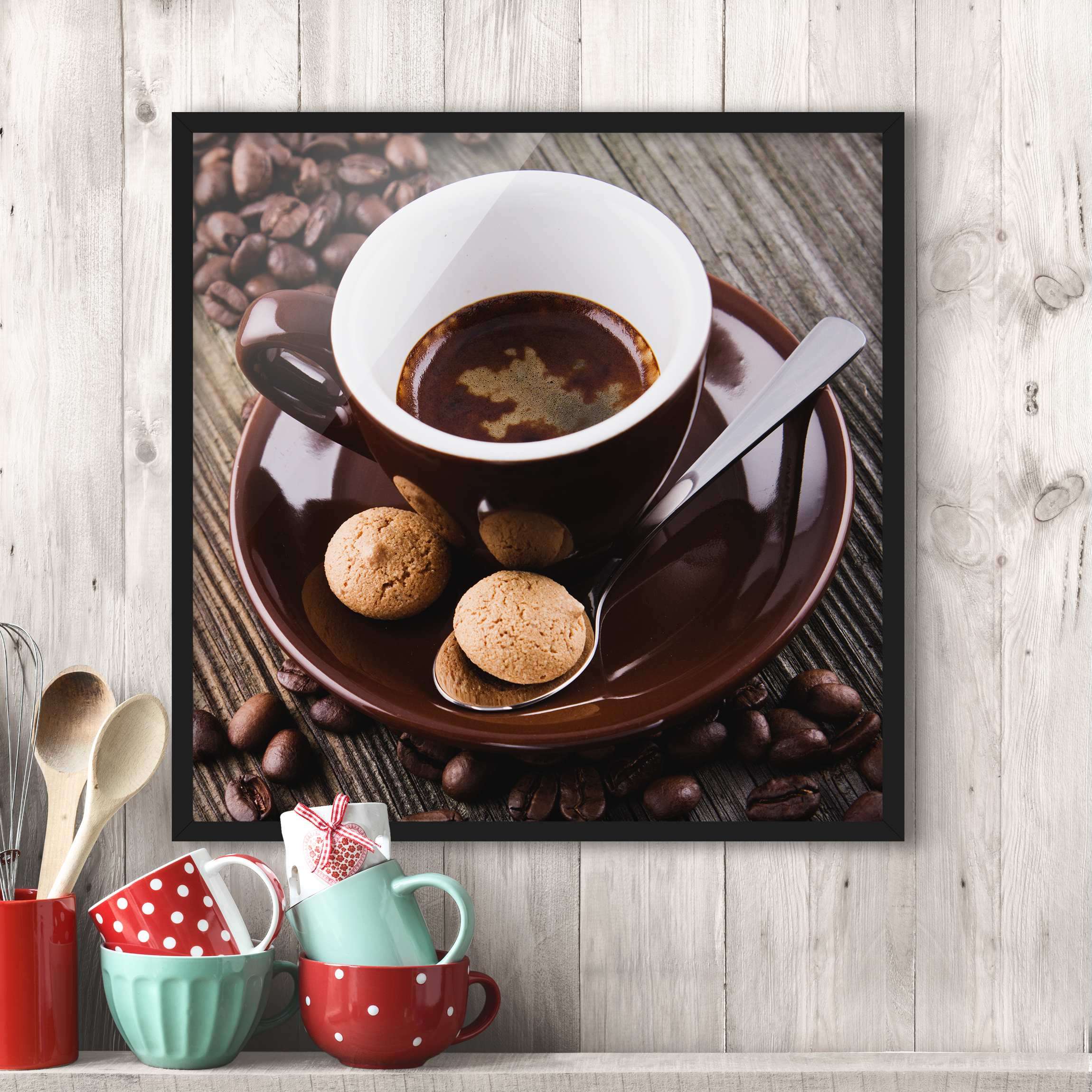 Bild mit Rahmen Kaffeetasse mit Kaffeebohnen