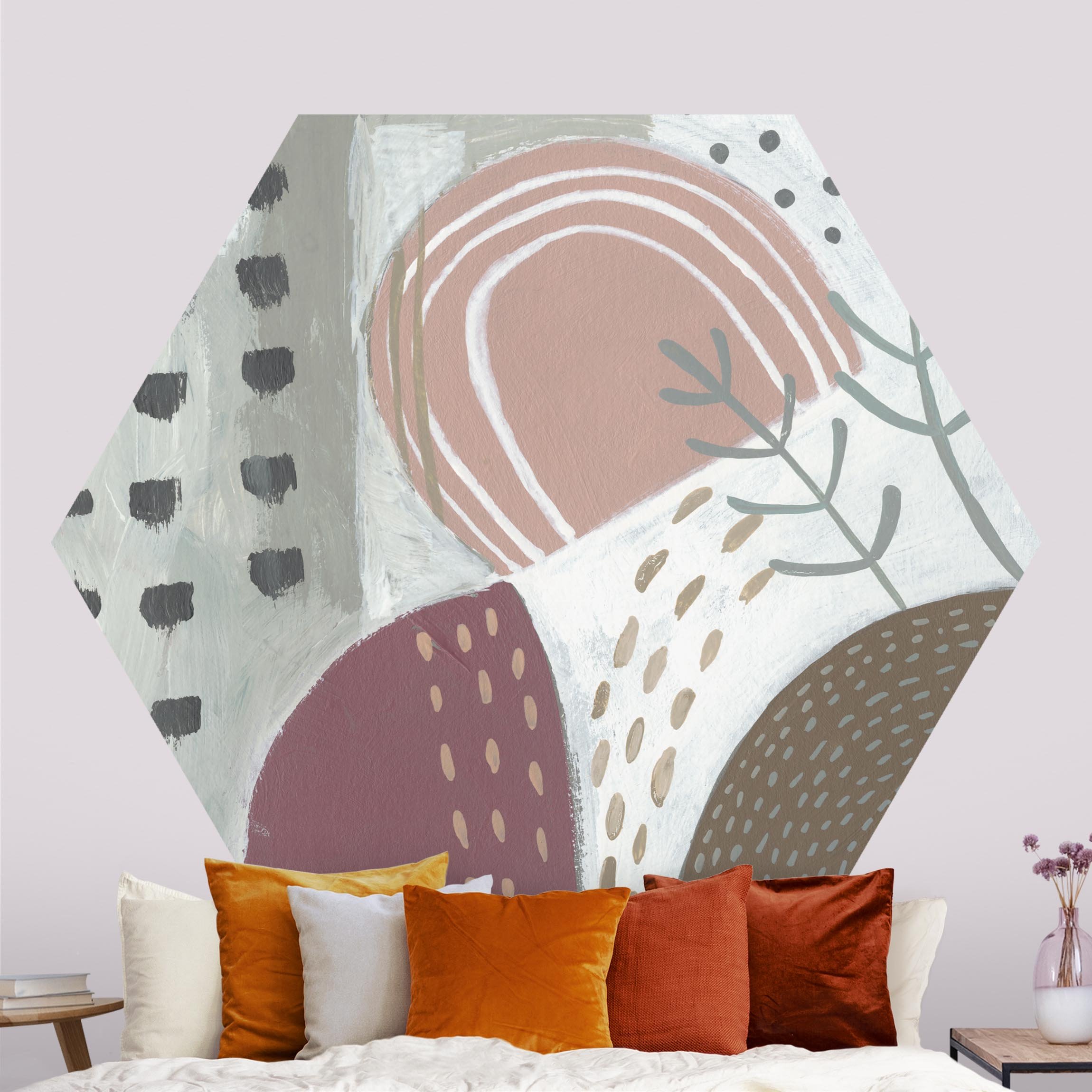 Hexagon Fototapete selbstklebend Karneval der Formen in Beere I