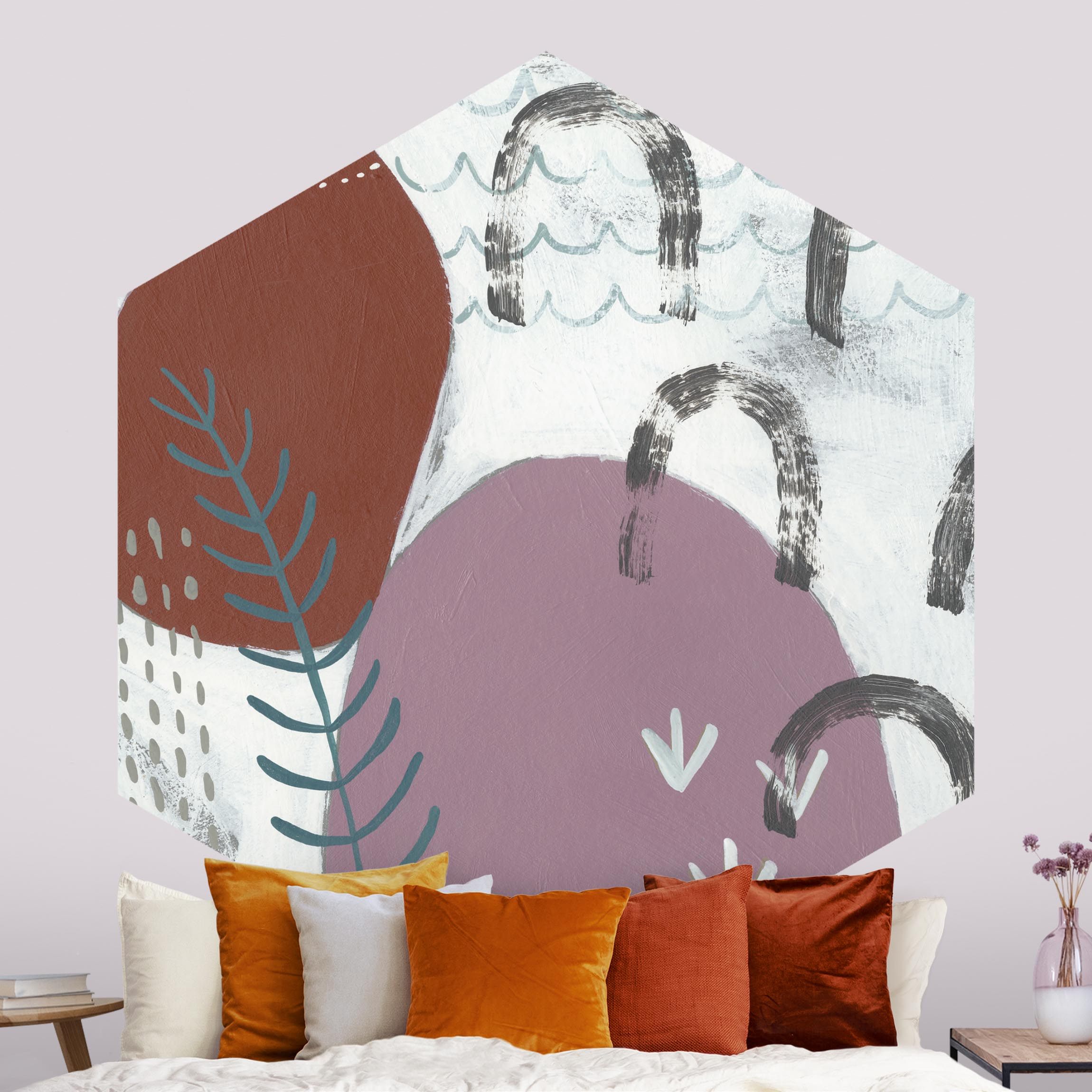 Hexagon Fototapete selbstklebend Karneval der Formen in Beere II