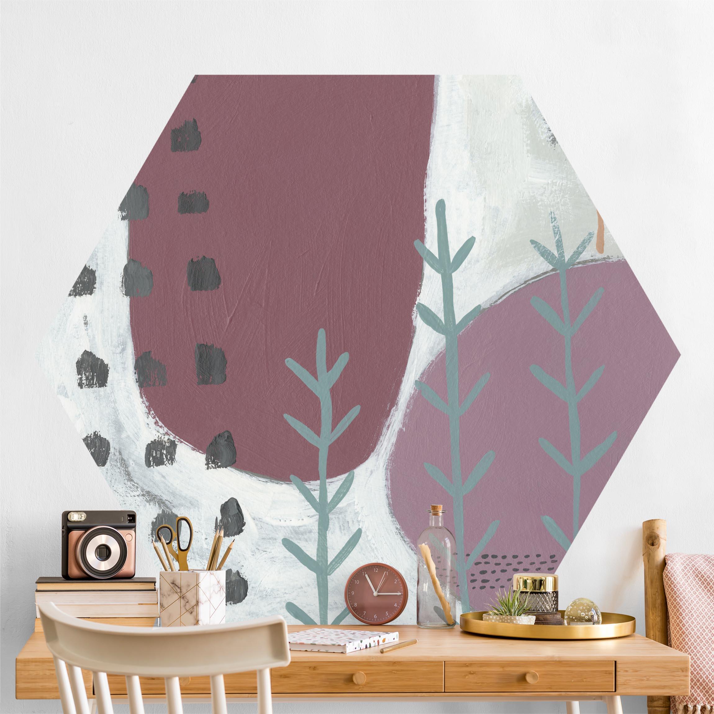 Hexagon Fototapete selbstklebend Karneval der Formen in Beere III