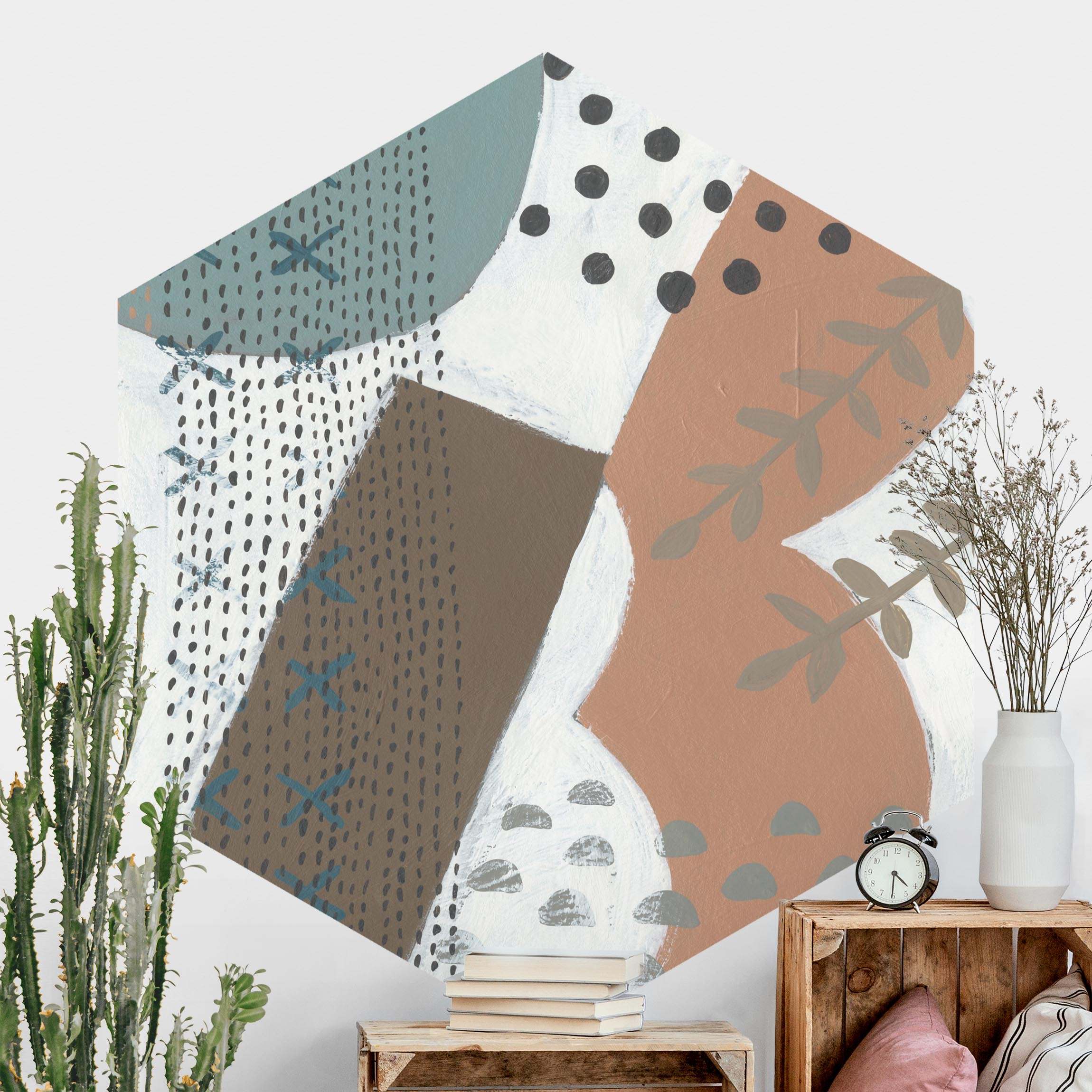 Hexagon Fototapete Karneval der Formen in Lachs I