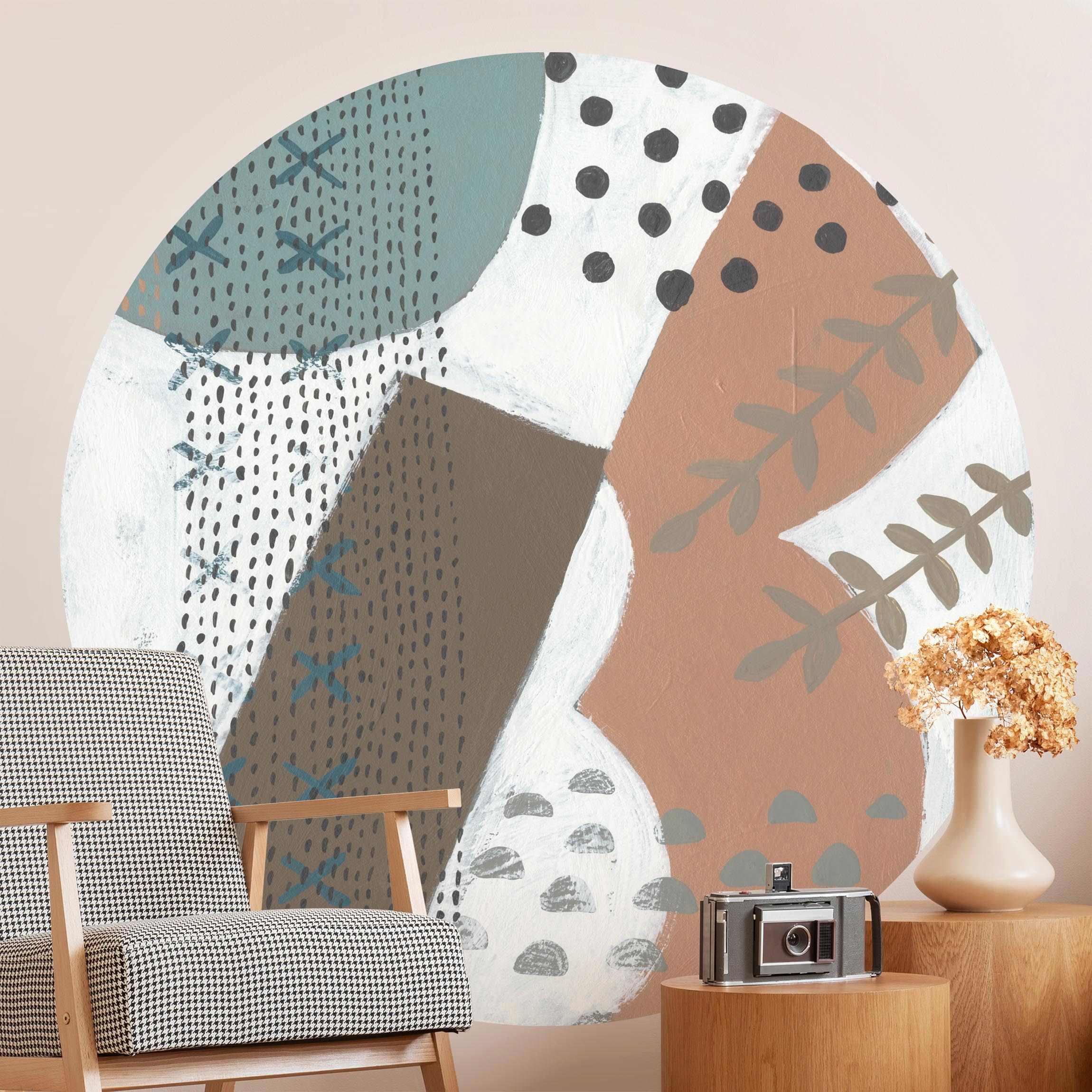 Runde Fototapete selbstklebend Karneval der Formen in Lachs I