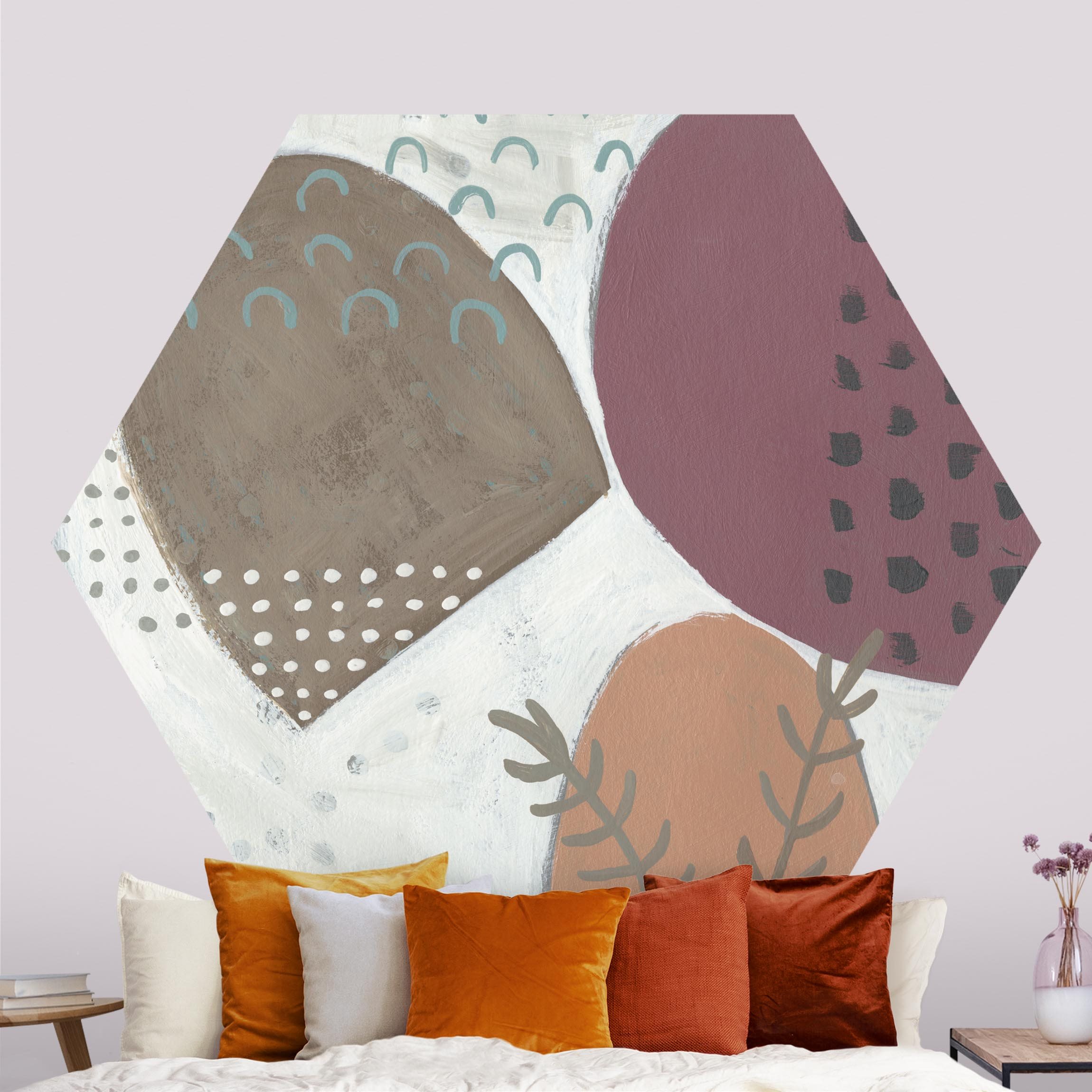 Hexagon Fototapete selbstklebend Karneval der Formen in Lachs II