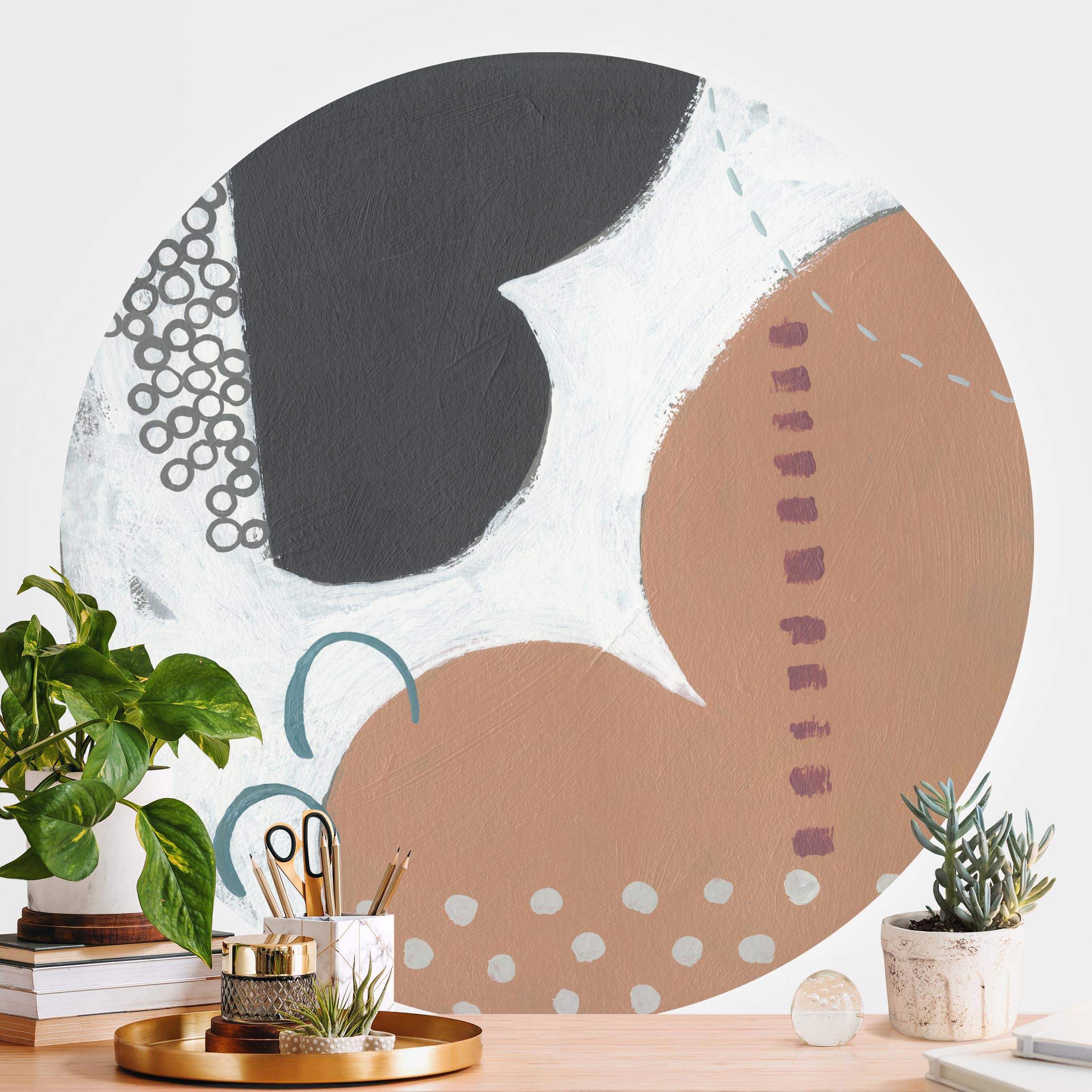 Runde Fototapete selbstklebend Karneval der Formen in Lachs III