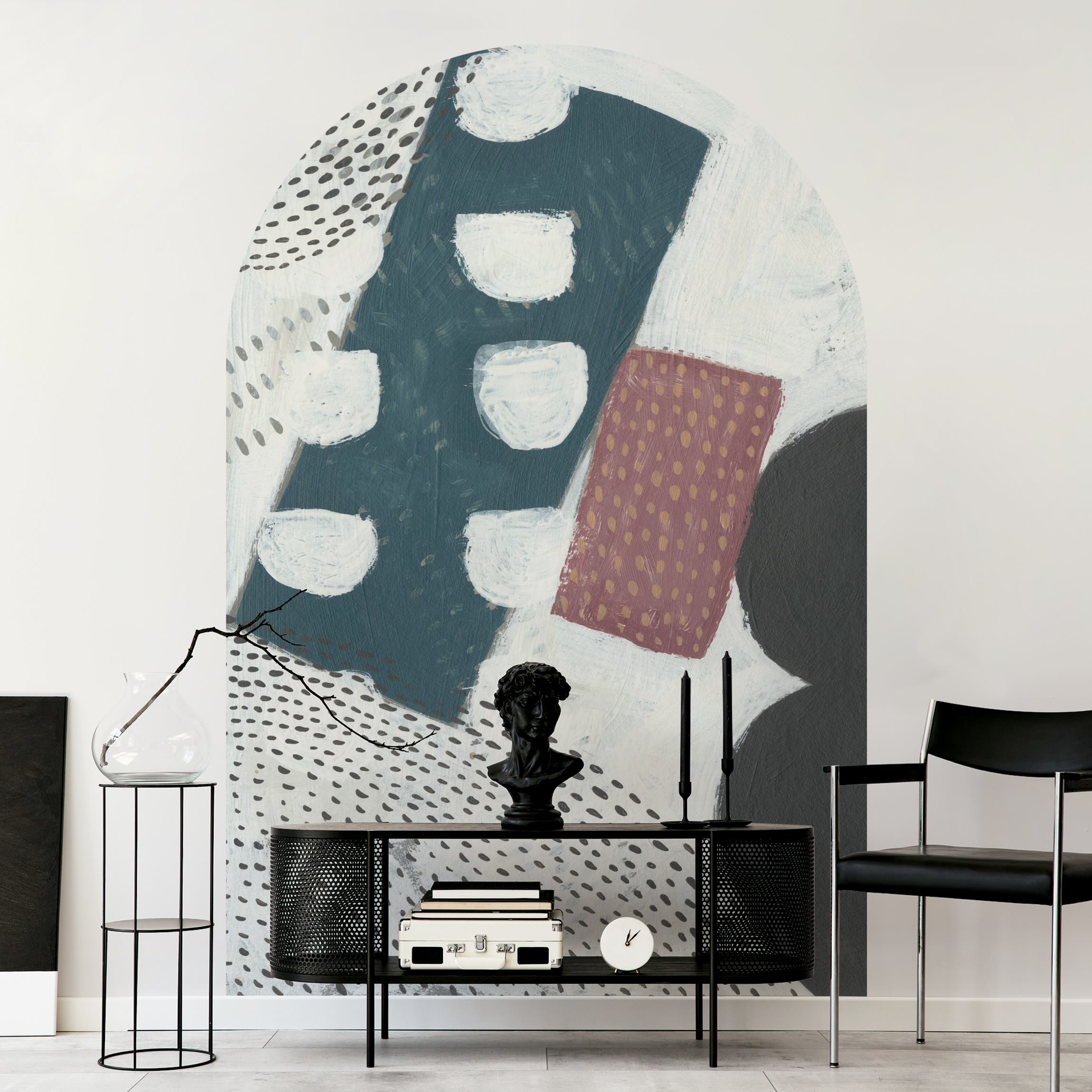 Rundbogen Tapete Karneval der Formen in Petrol I