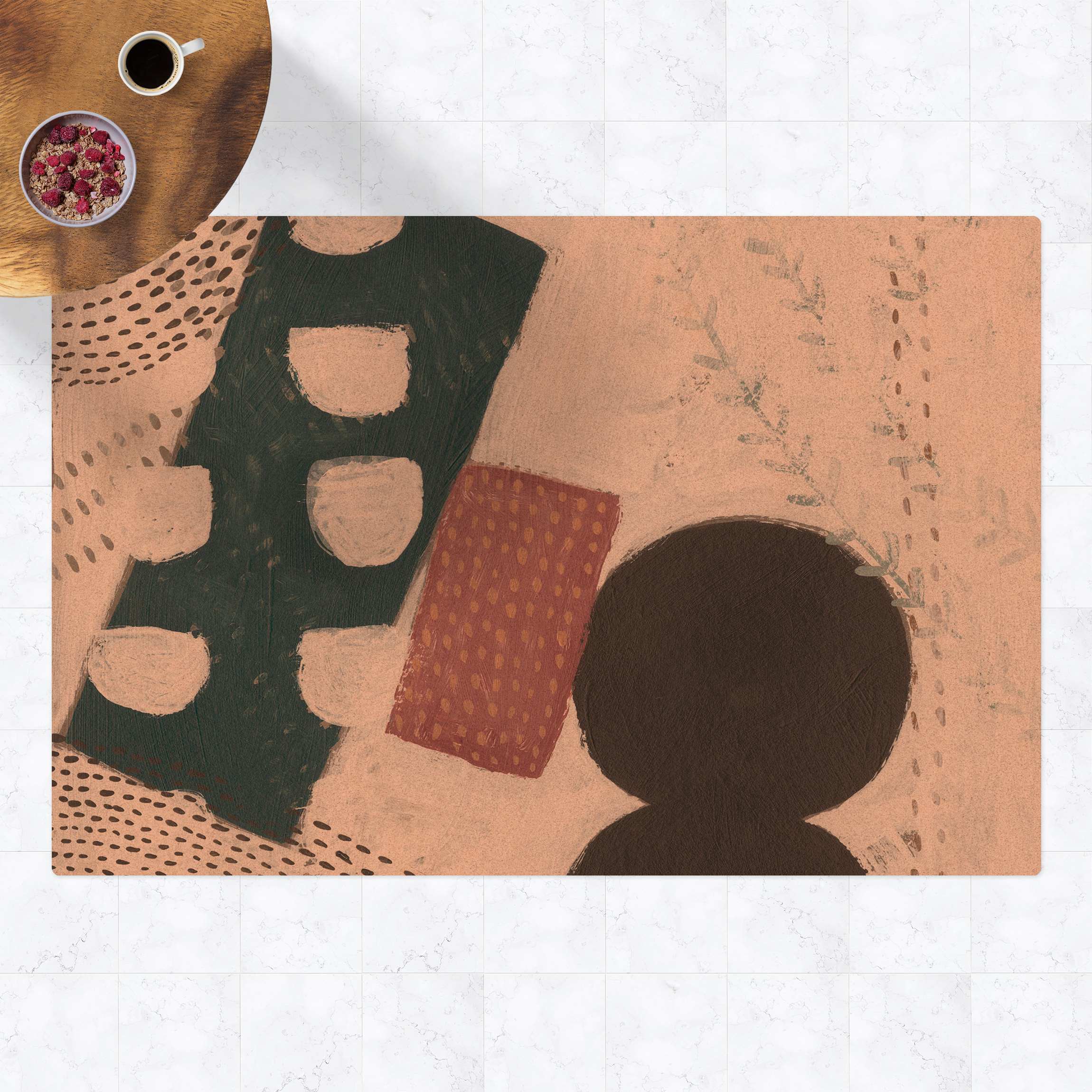 Kork-Teppich Karneval der Formen in Petrol I