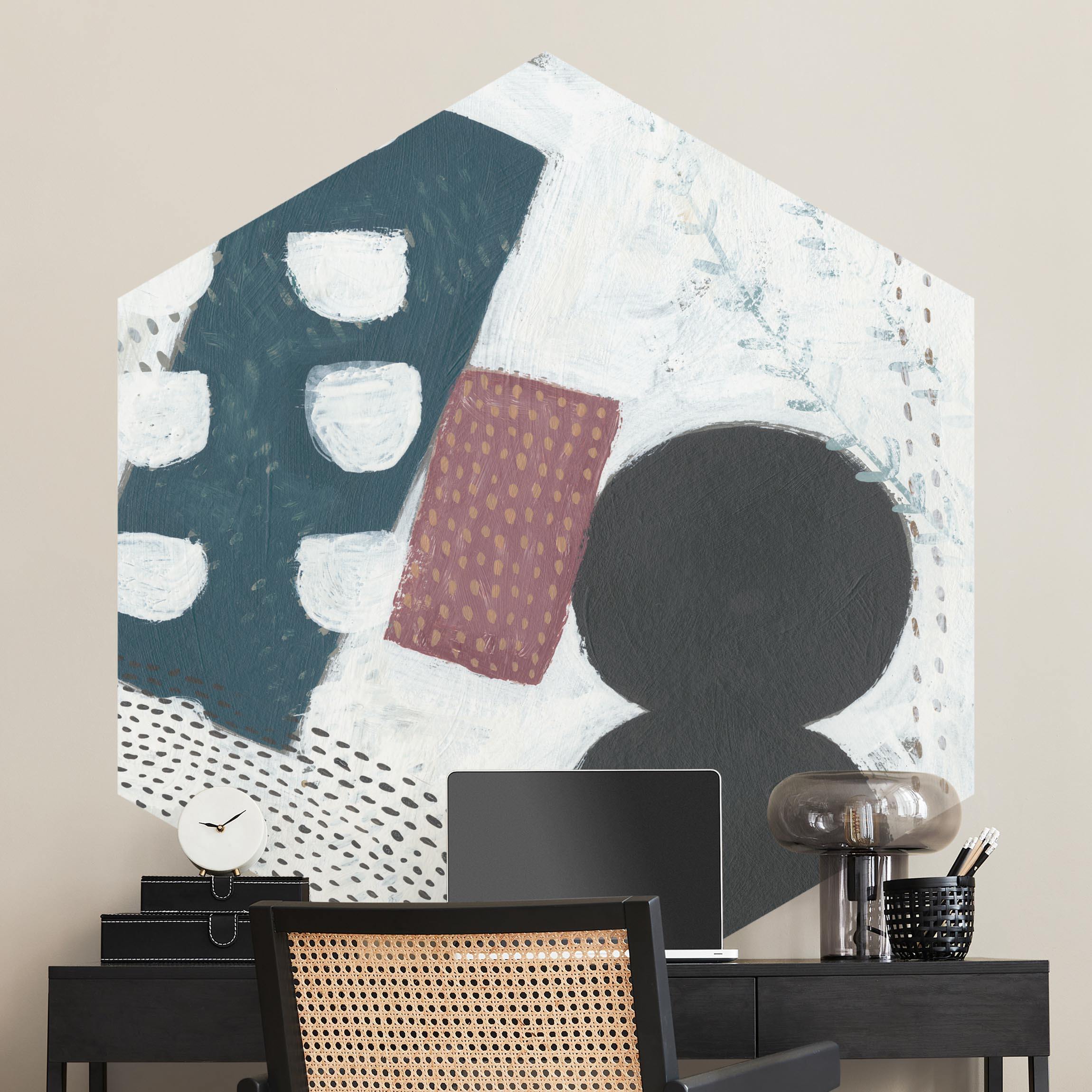 Hexagon Fototapete selbstklebend Karneval der Formen in Petrol I