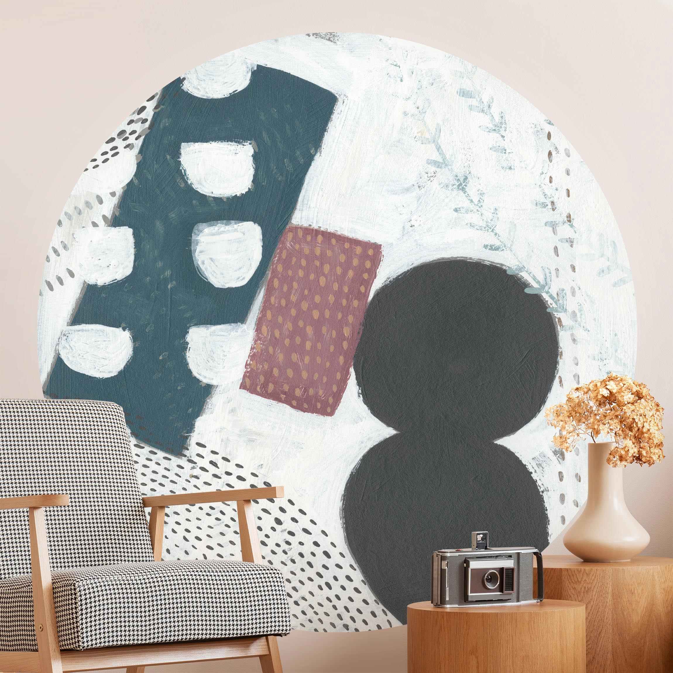 Runde Fototapete selbstklebend Karneval der Formen in Petrol I