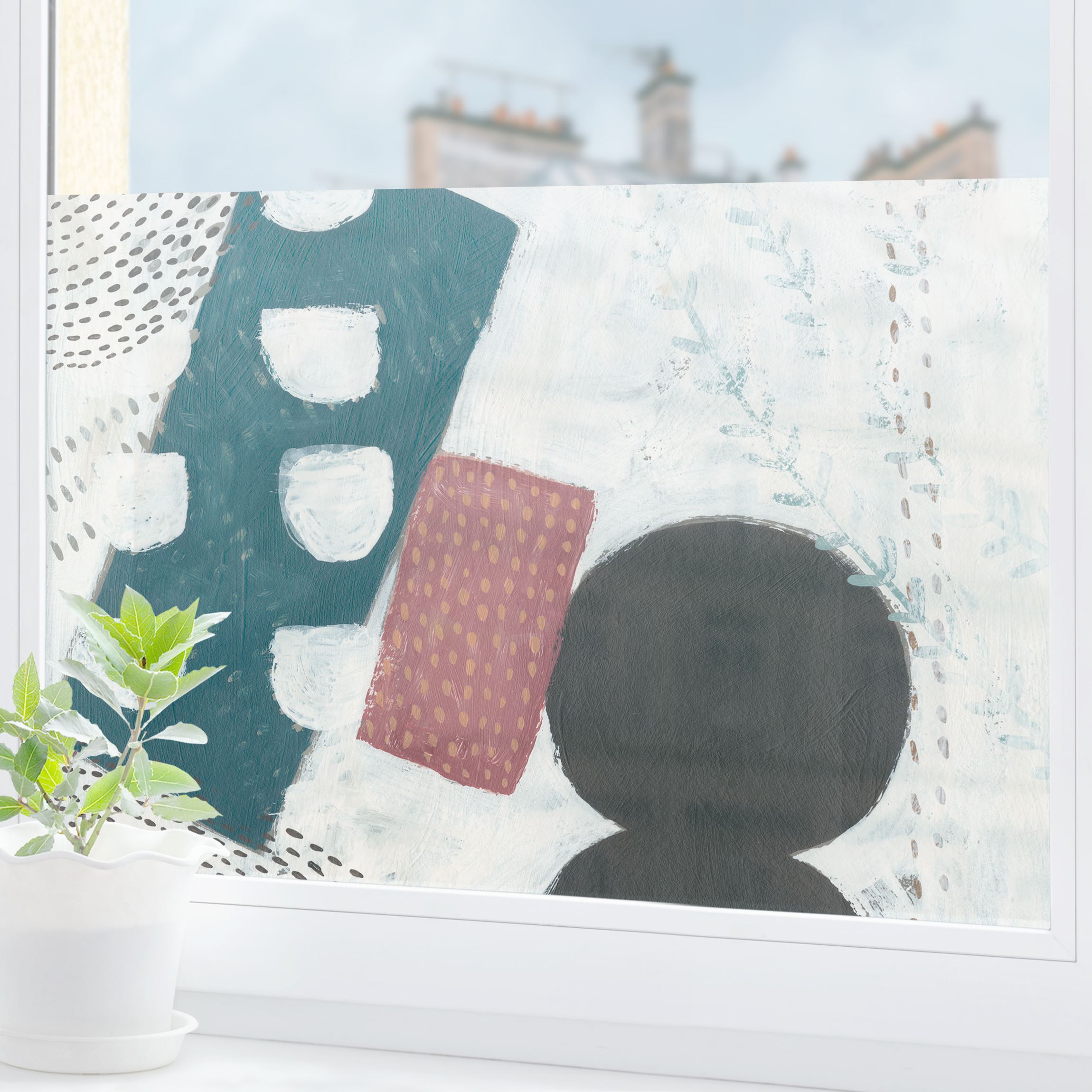 Fensterfolie Karneval der Formen in Petrol I