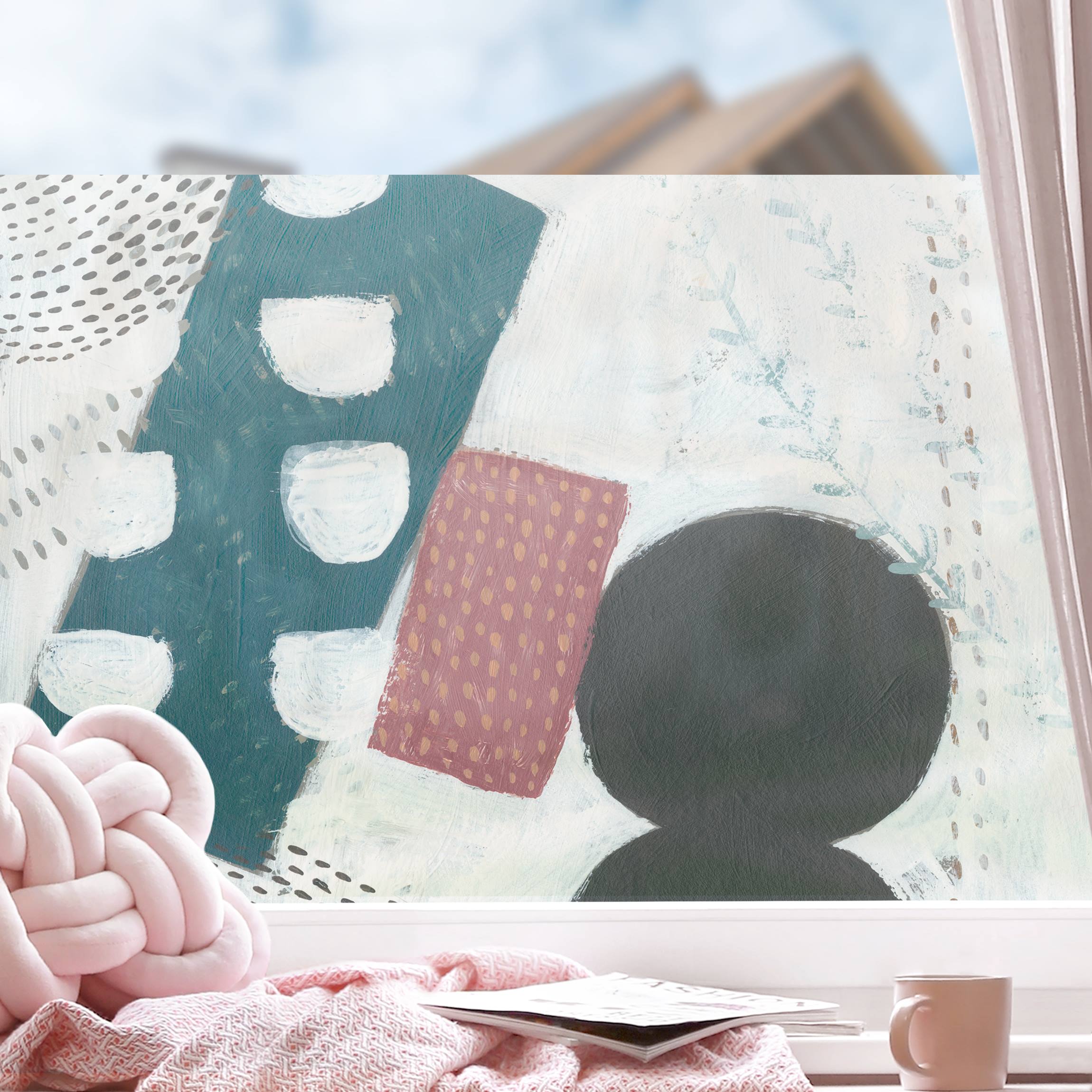 Fensterfolie Karneval der Formen in Petrol I