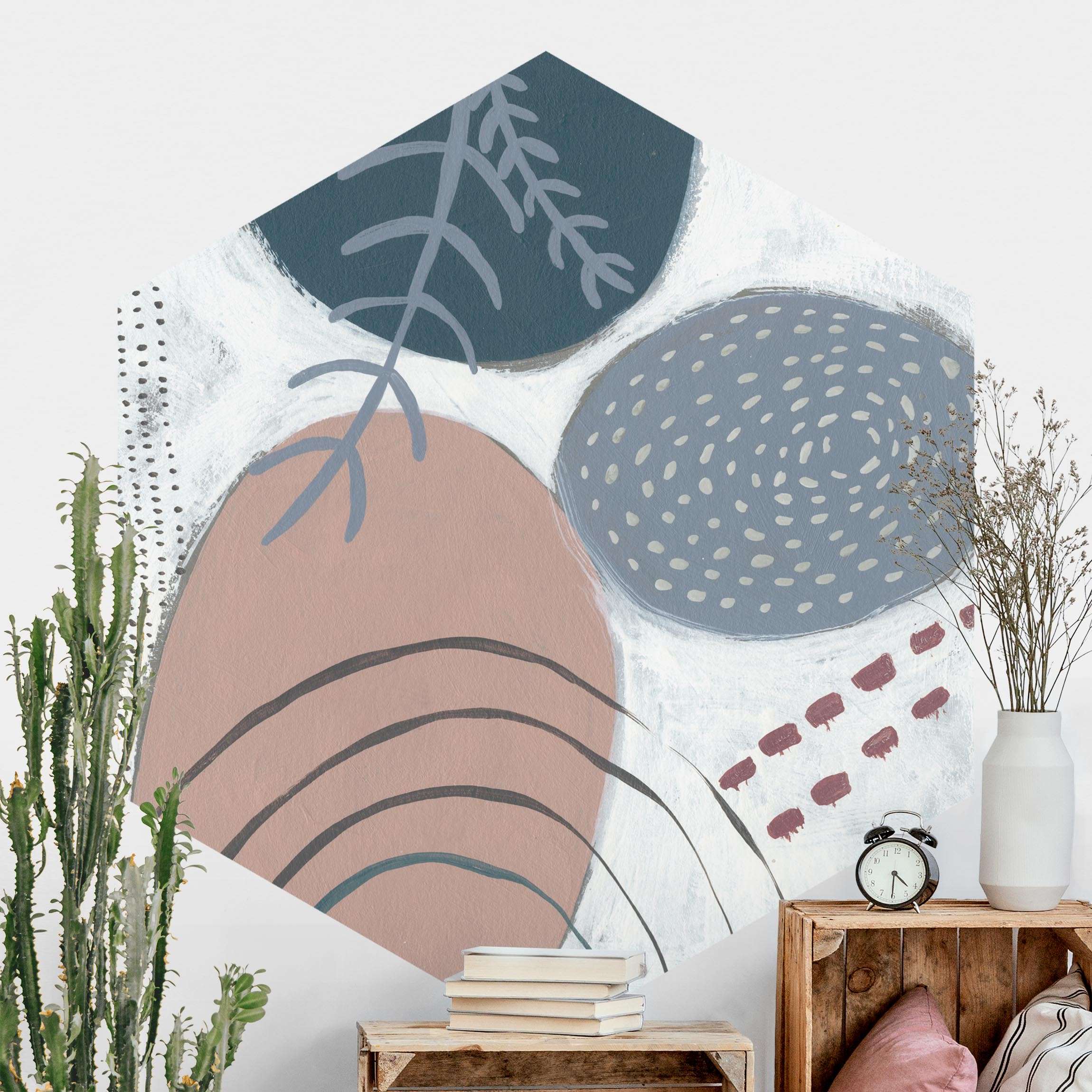 Hexagon Fototapete selbstklebend Karneval der Formen in Petrol II