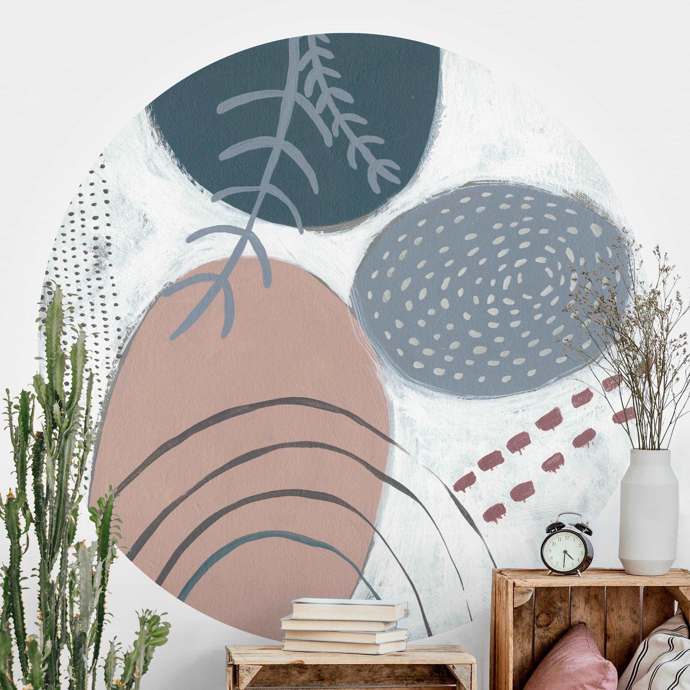 Runde Fototapete selbstklebend Karneval der Formen in Petrol II