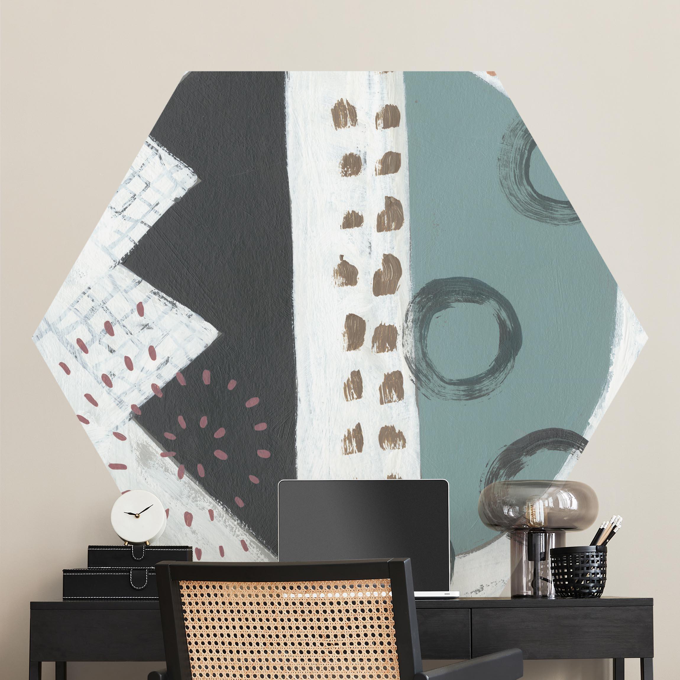 Hexagon Fototapete selbstklebend Karneval der Formen in Petrol III