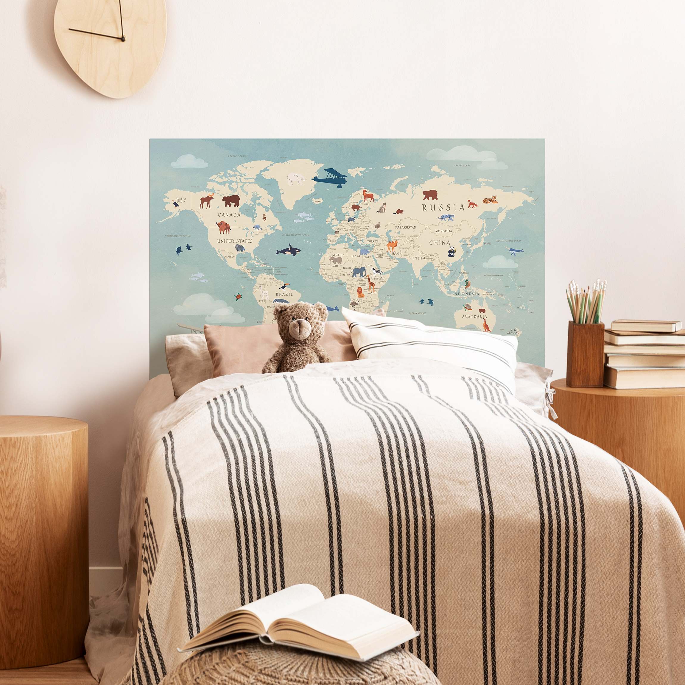 Kopfteil Bett Karte mit Tieren der Welt