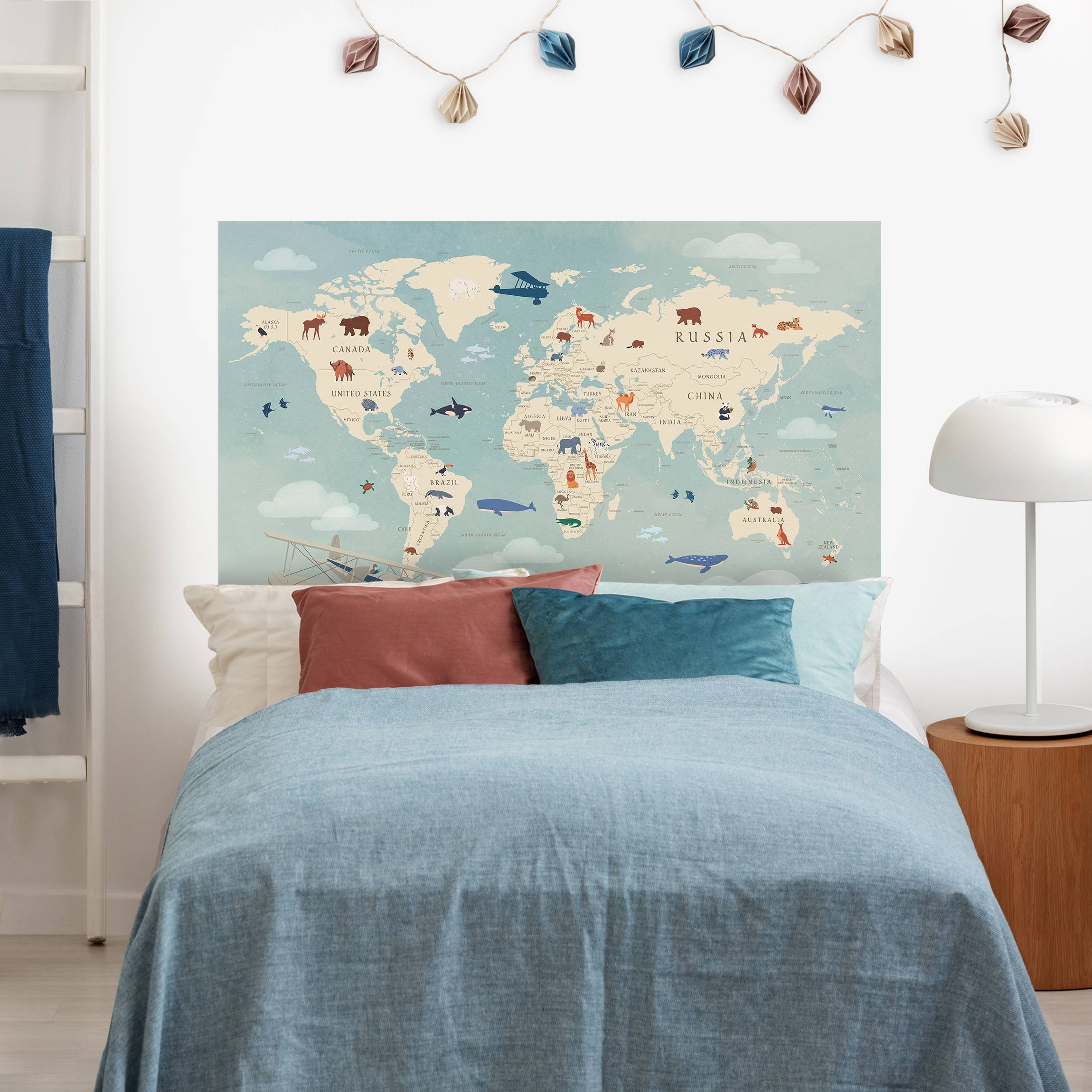 Kopfteil Bett Karte mit Tieren der Welt
