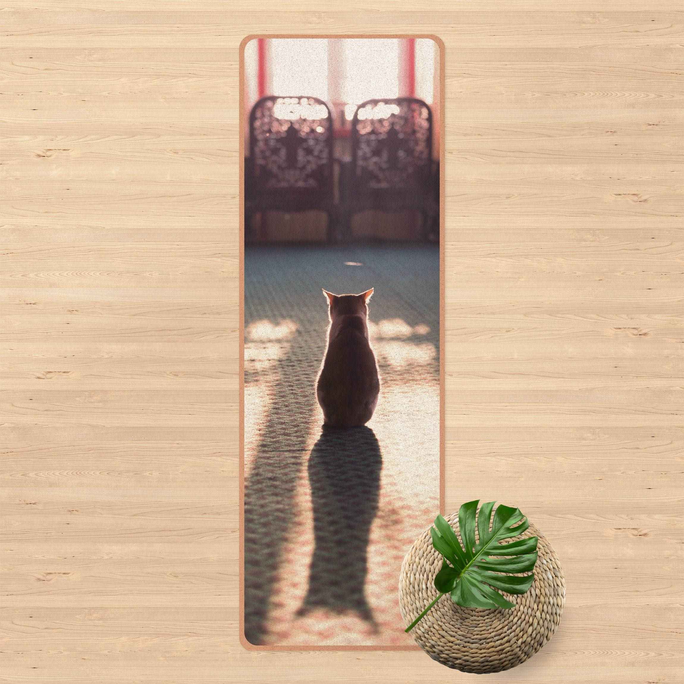 Yogamatte Kork Katze im Schein