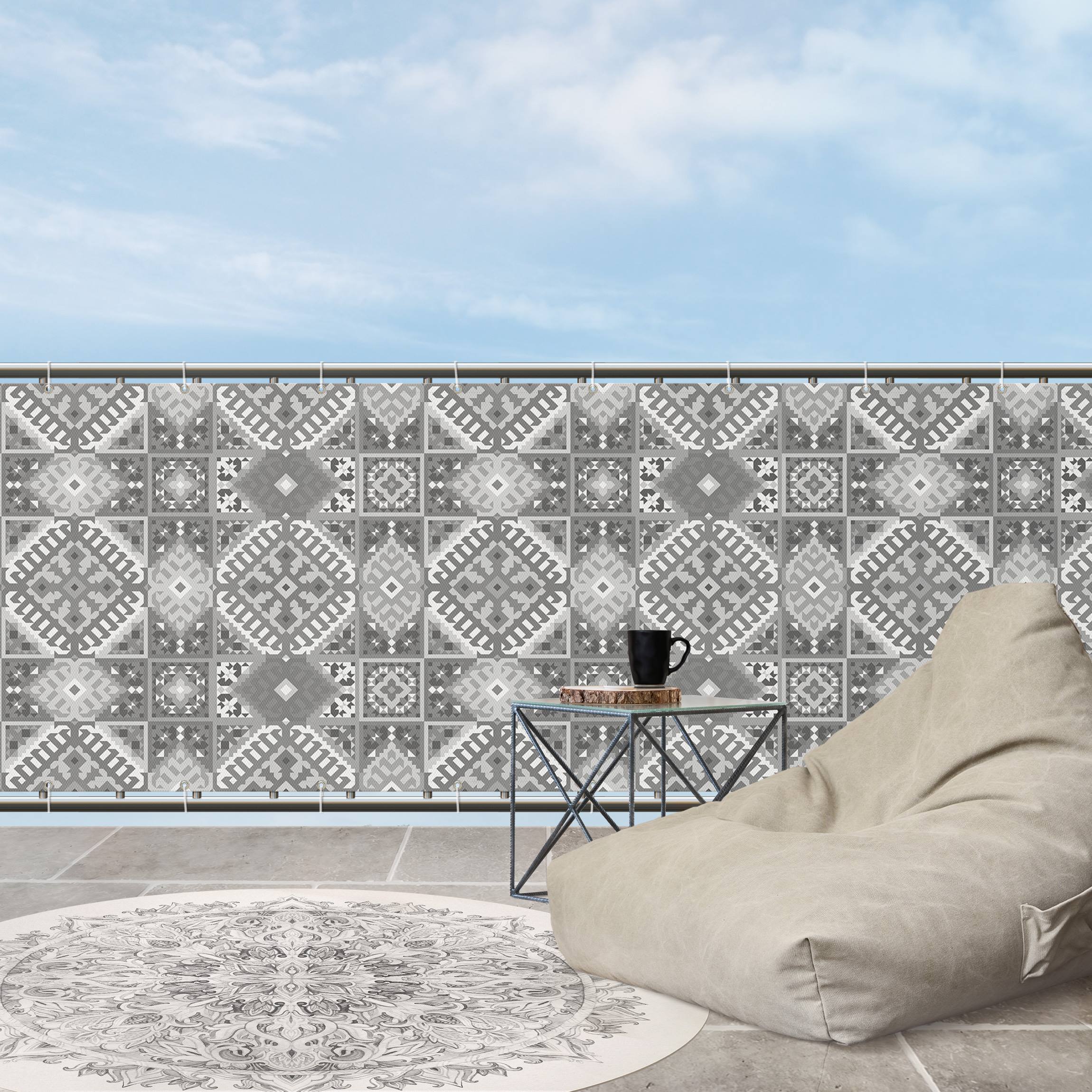 Balkon Sichtschutz Kelim Muster in Grau