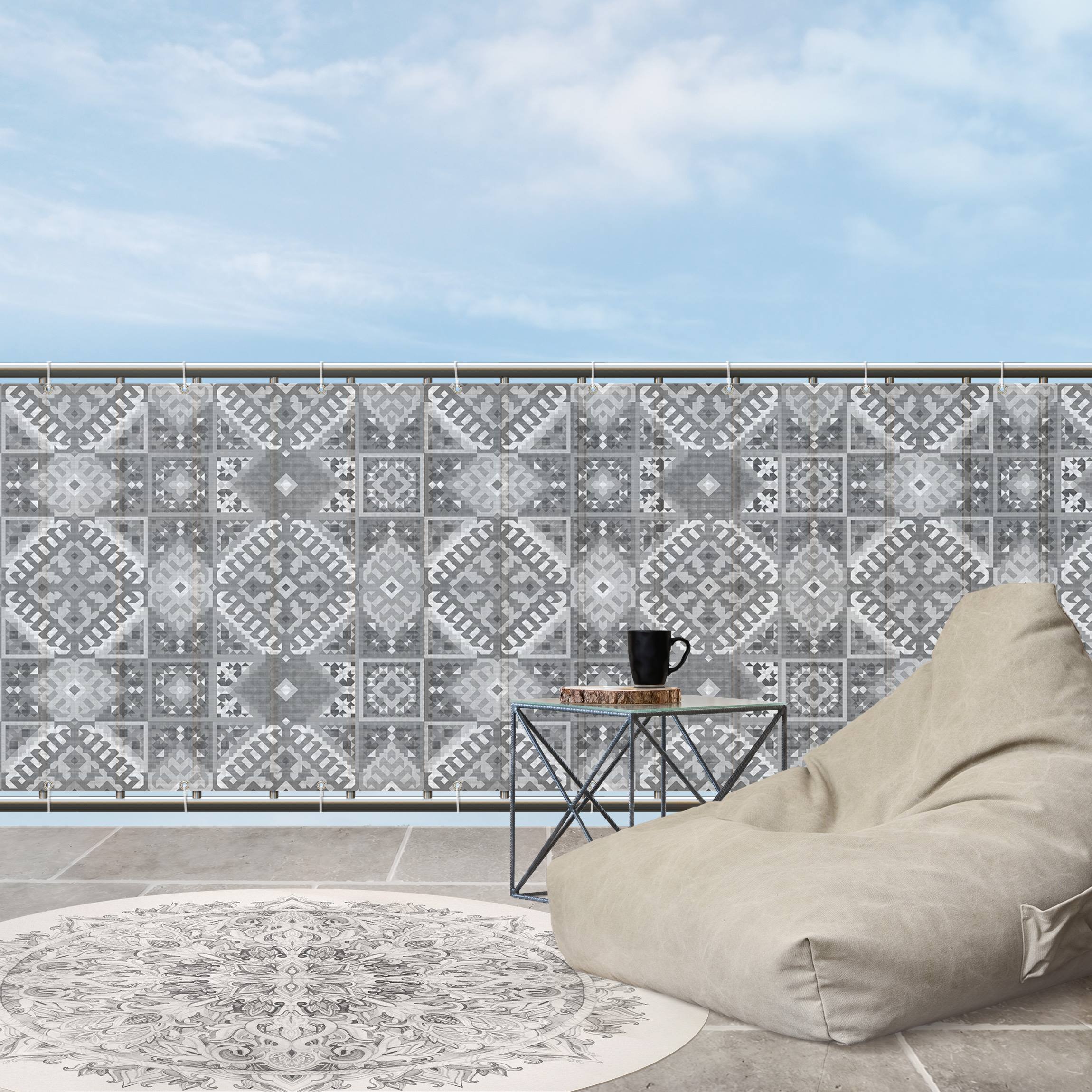 Balkon Sichtschutz Kelim Muster in Grau