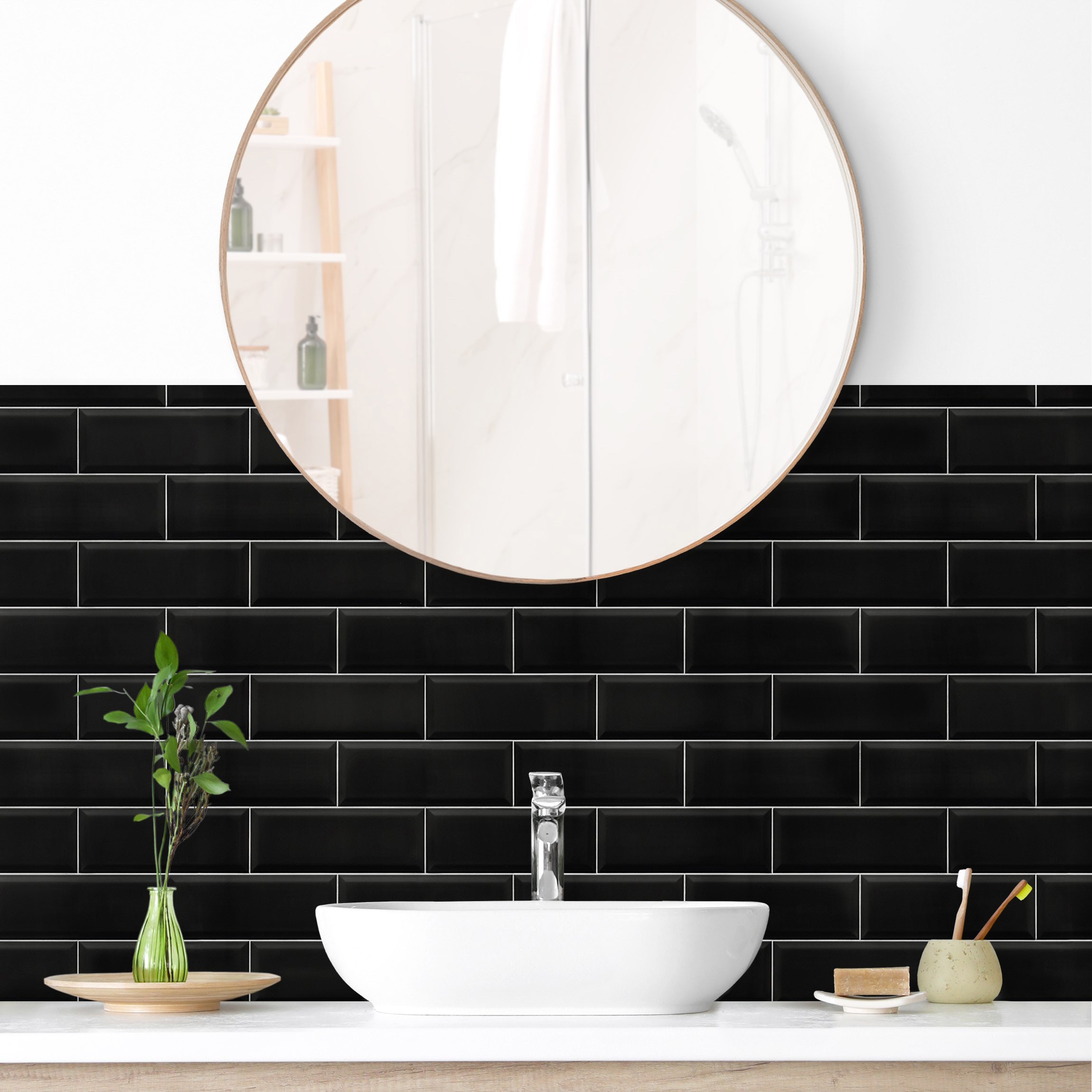 Wandverkleidung Bad Keramikfliesen Schwarz