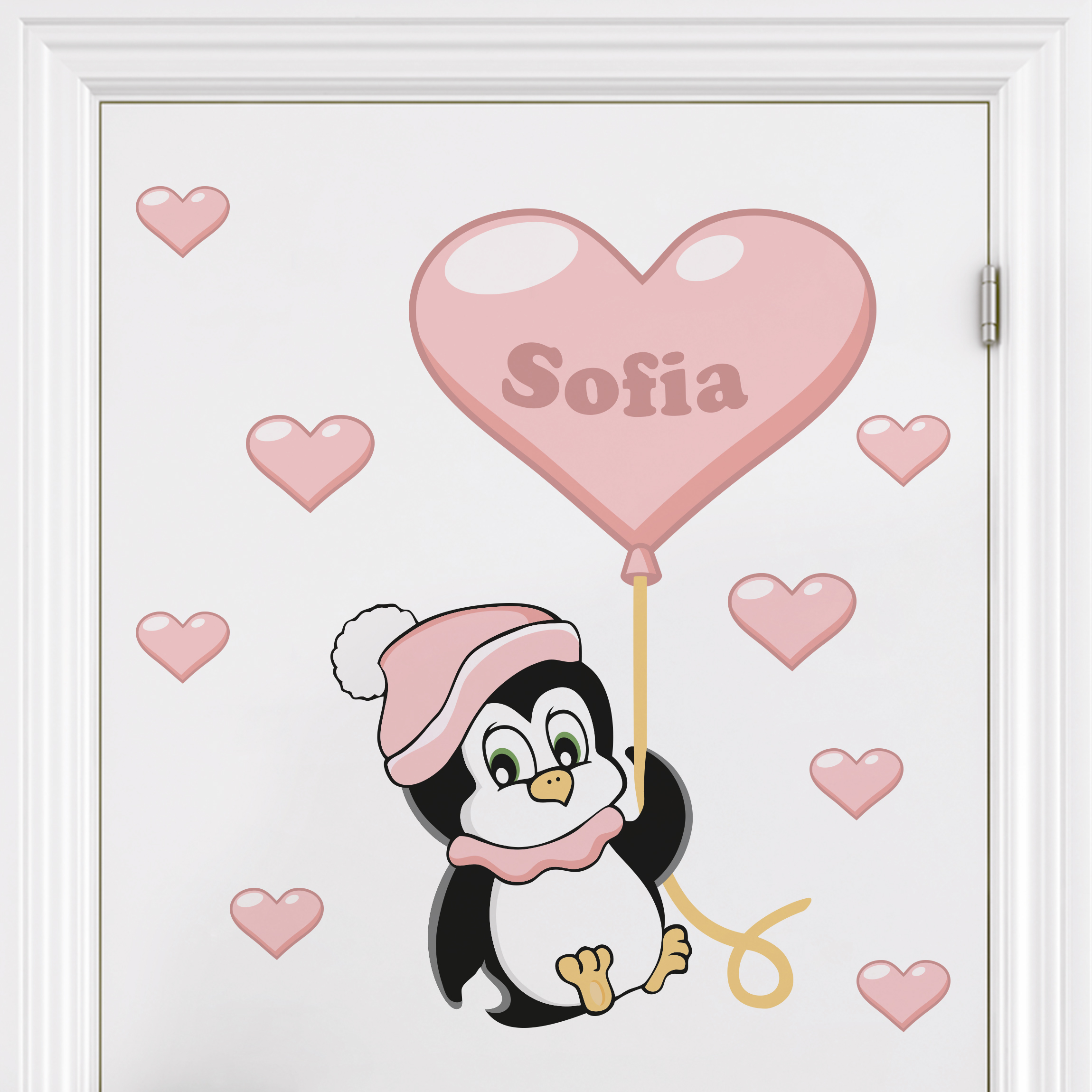 Wunschtext-Wandtattoo Pinguin Mädchen mit Wunschname