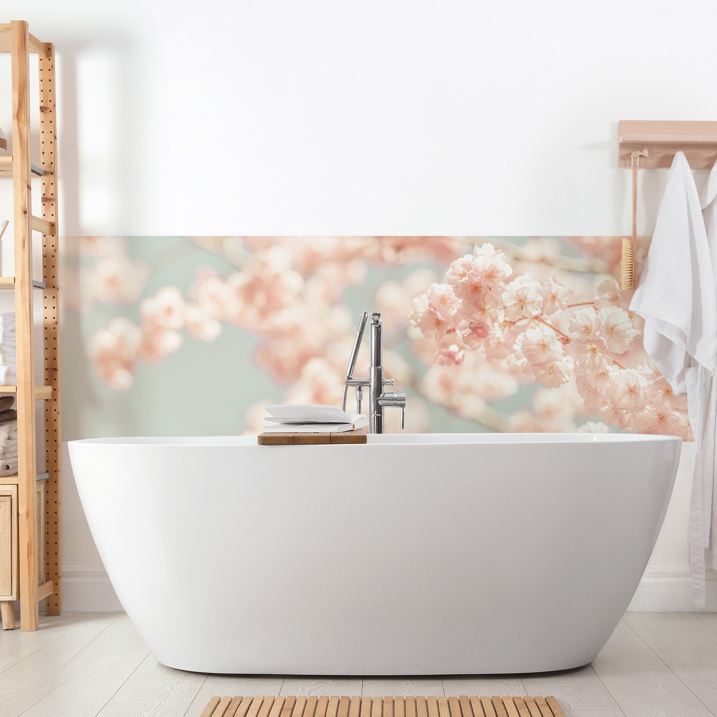 Wandverkleidung Bad Kirschblüten Glow