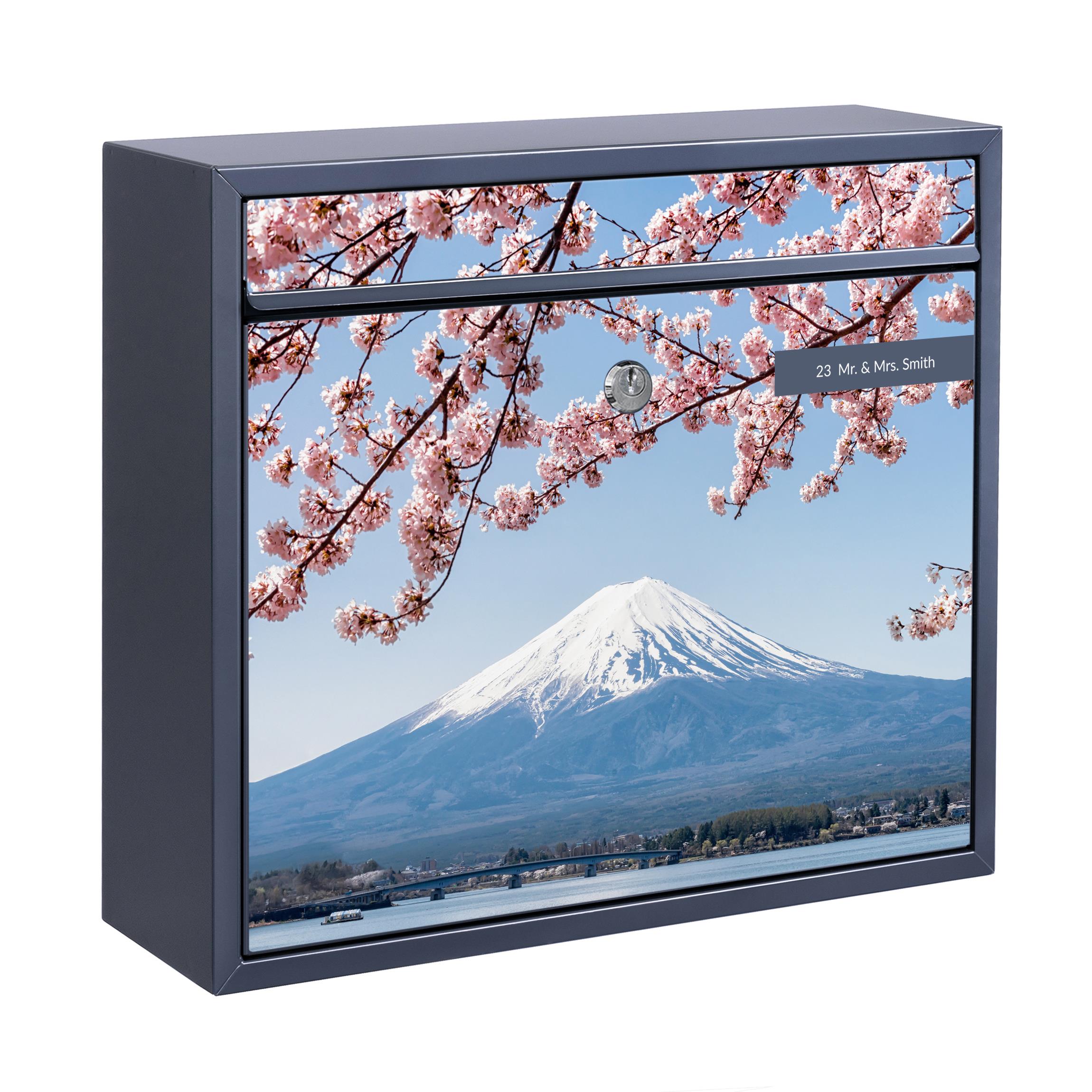 Briefkasten mit eigenem Text Kirschblüten mit Berg Fuji