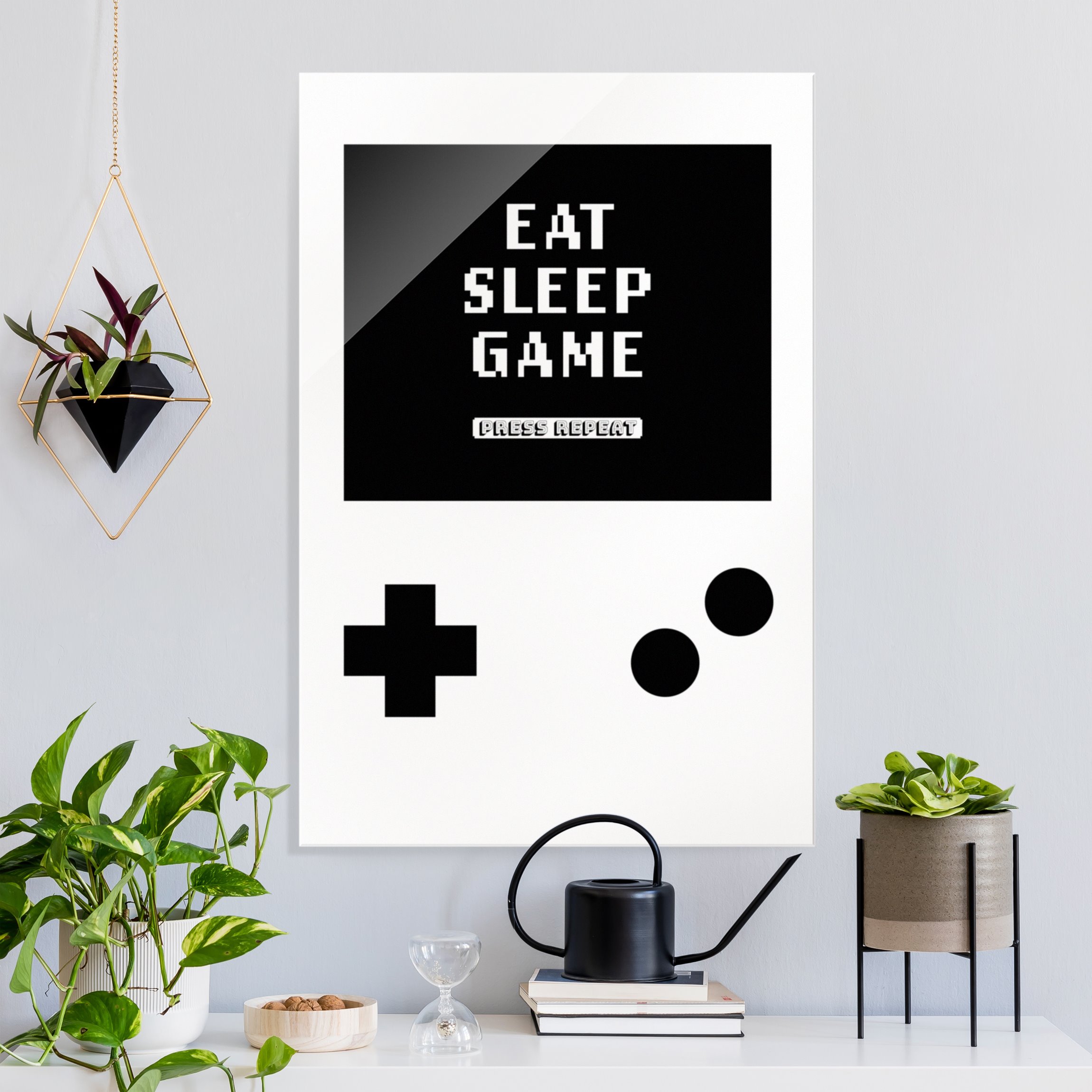 Glasbild Klassik Konsole Eat Sleep Game Press Repeat