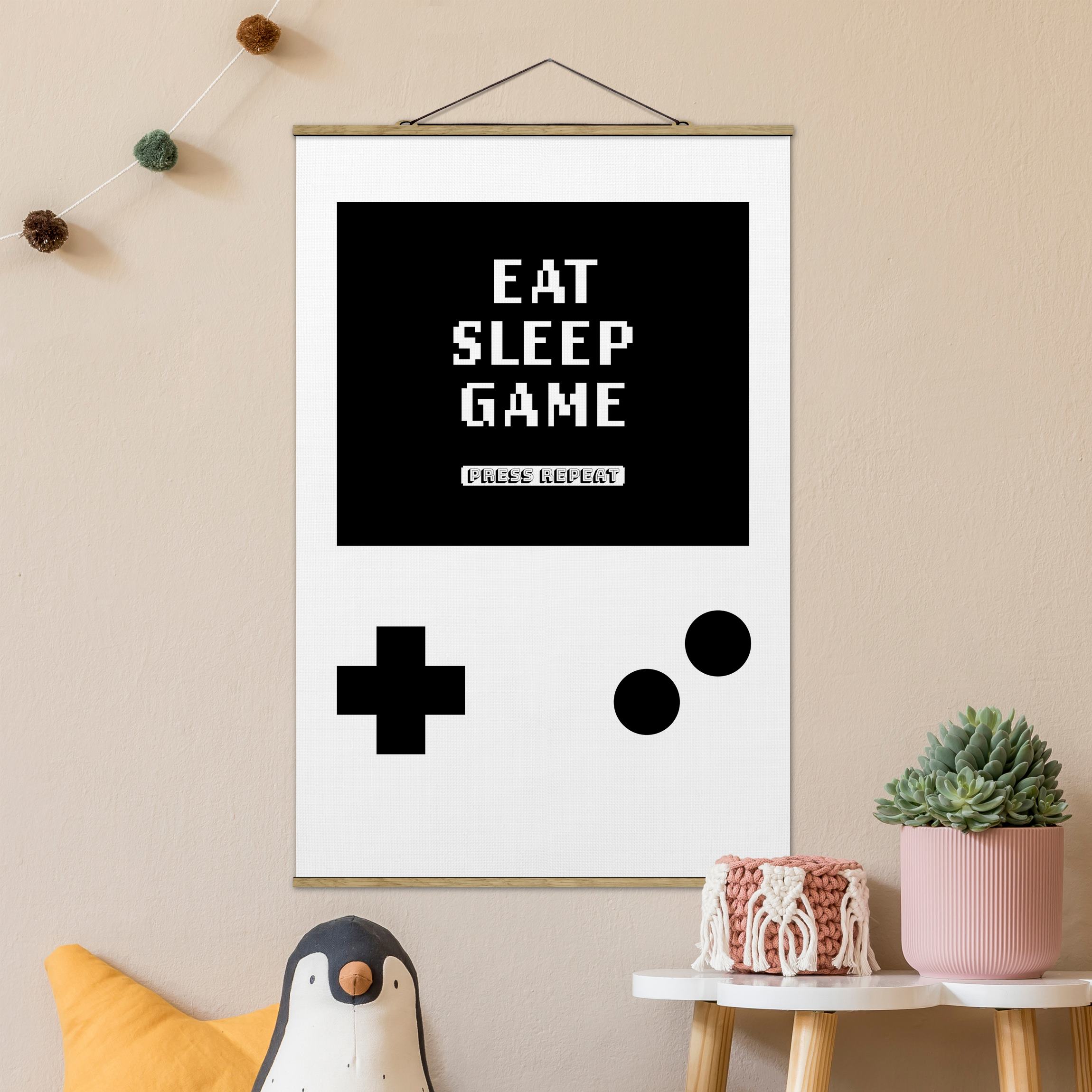 Stoffbild Klassik Konsole Eat Sleep Game Press Repeat