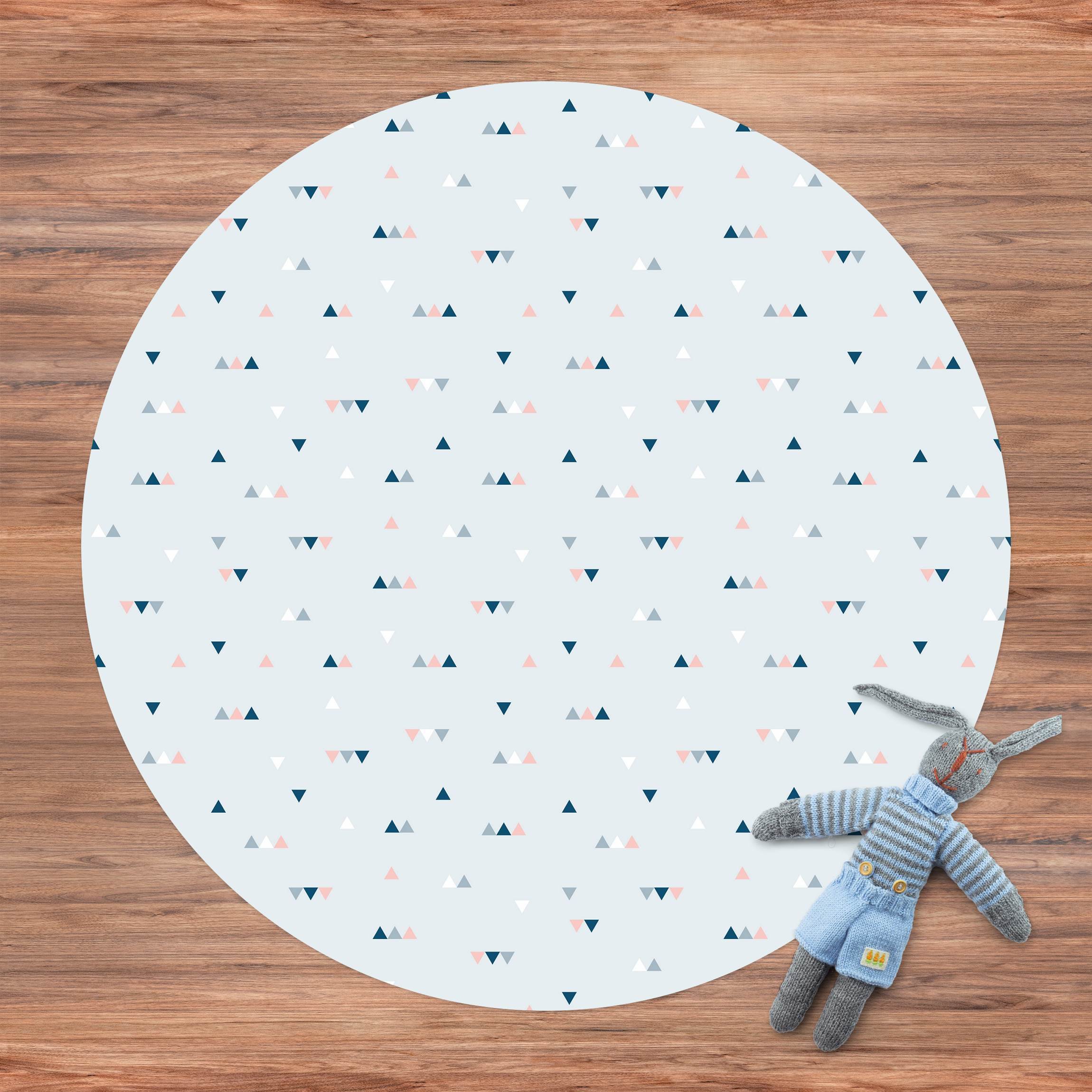 Runder Vinyl-Teppich Kleine Dreiecke in Blau Rosa