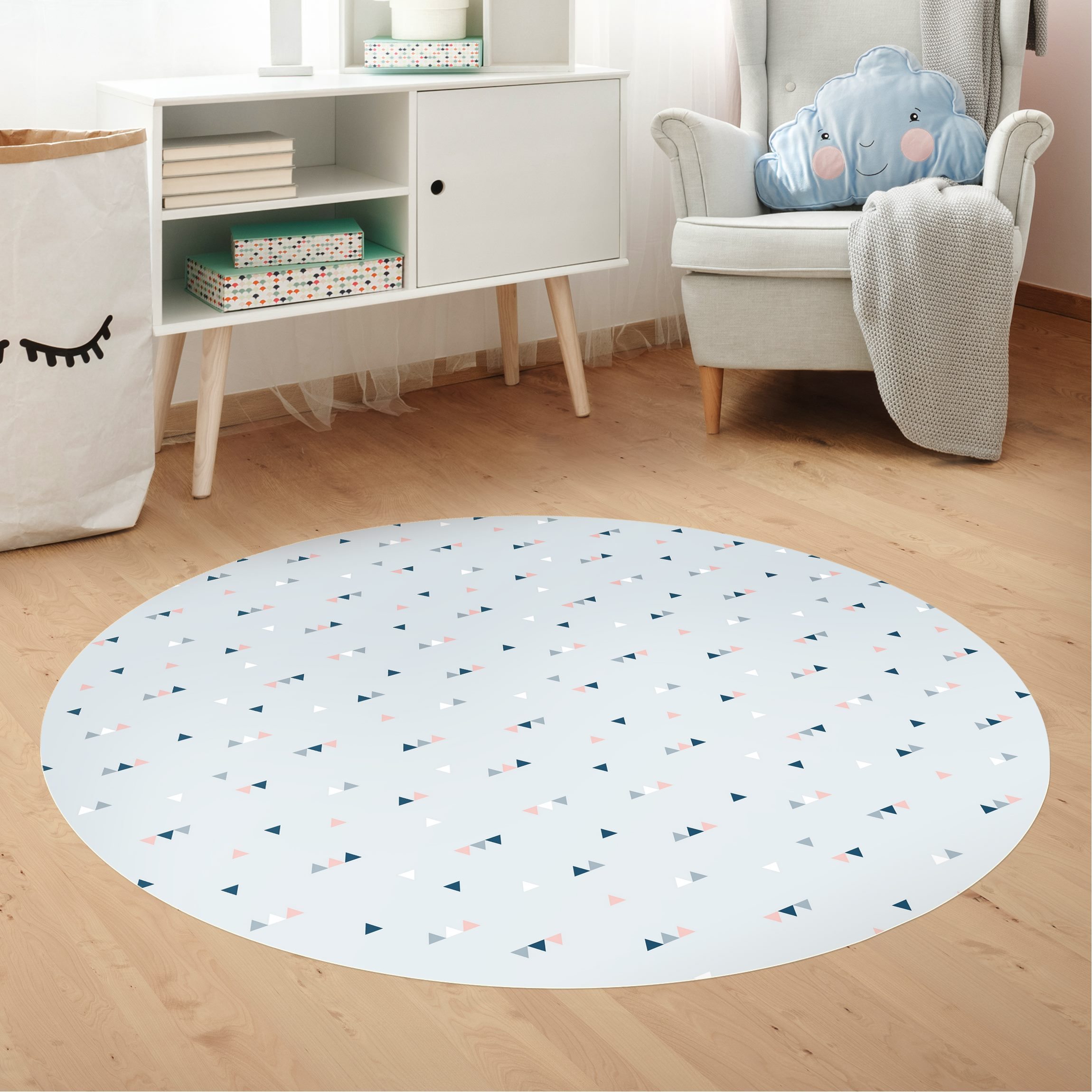 Runder Vinyl-Teppich Kleine Dreiecke in Blau Rosa