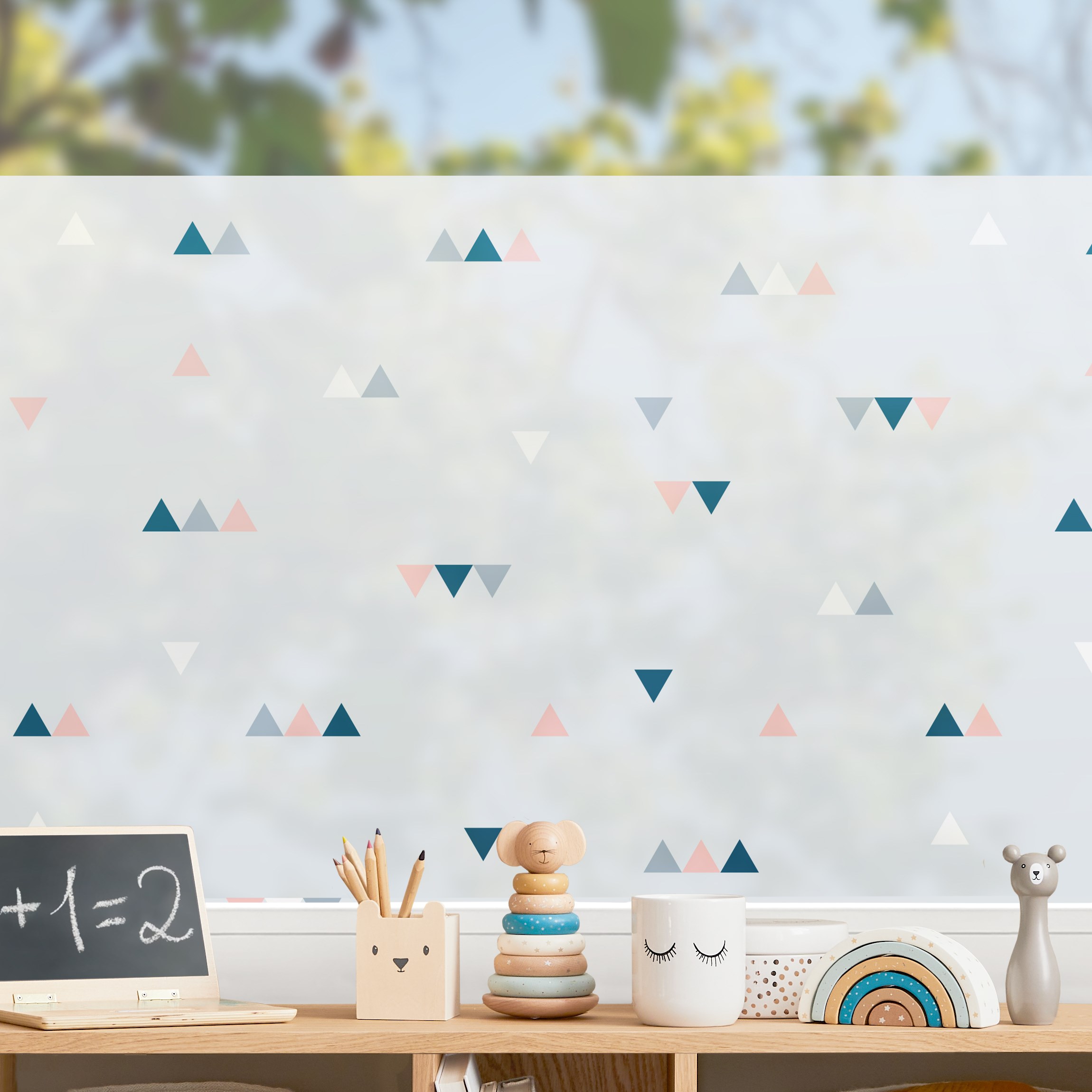 Fensterfolie Kleine Dreiecke in Blau Rosa