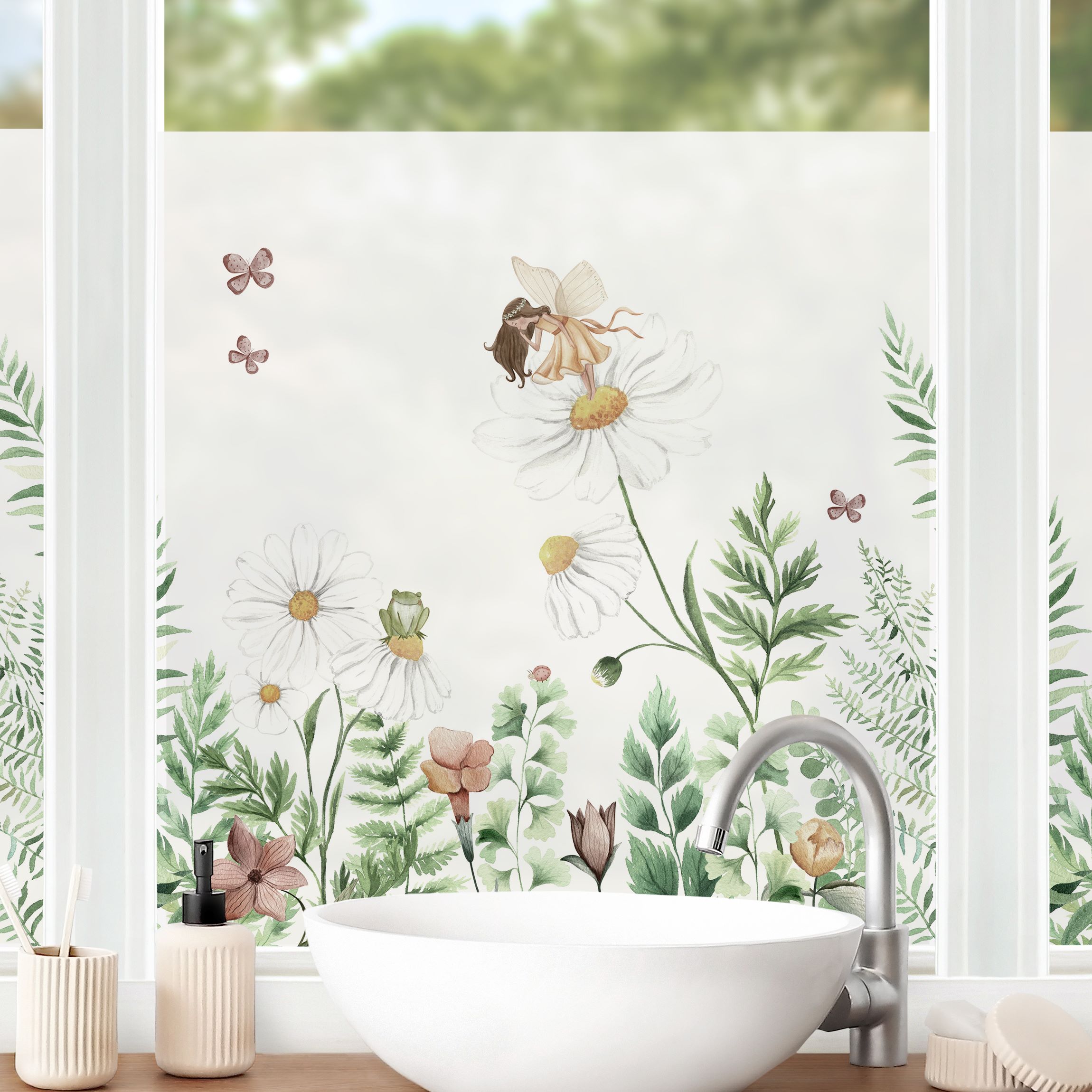 Fensterfolie Kleine Elfe auf der Märchenwiese