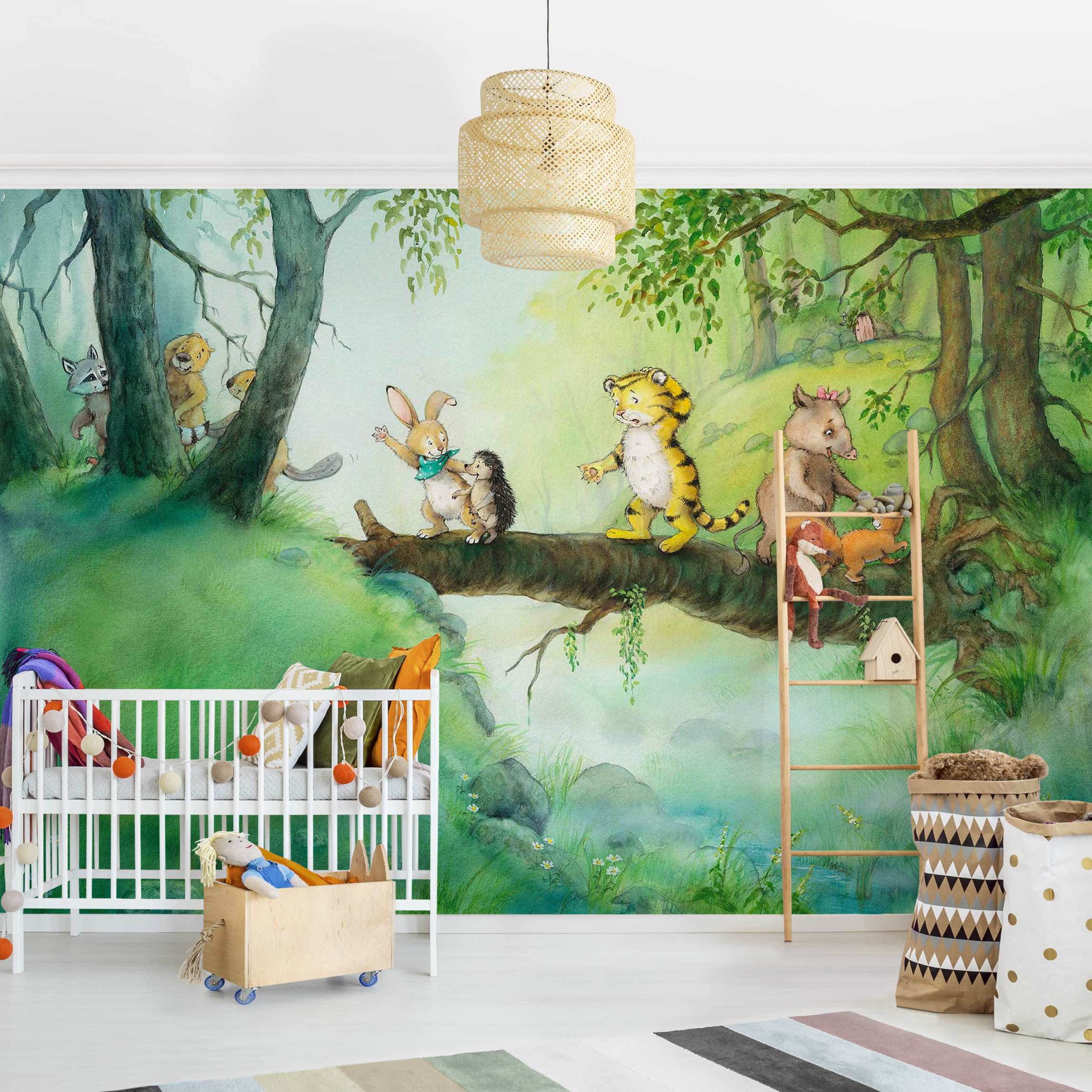 Fototapete Kinderzimmer Kleiner Tiger - Baumbrücke