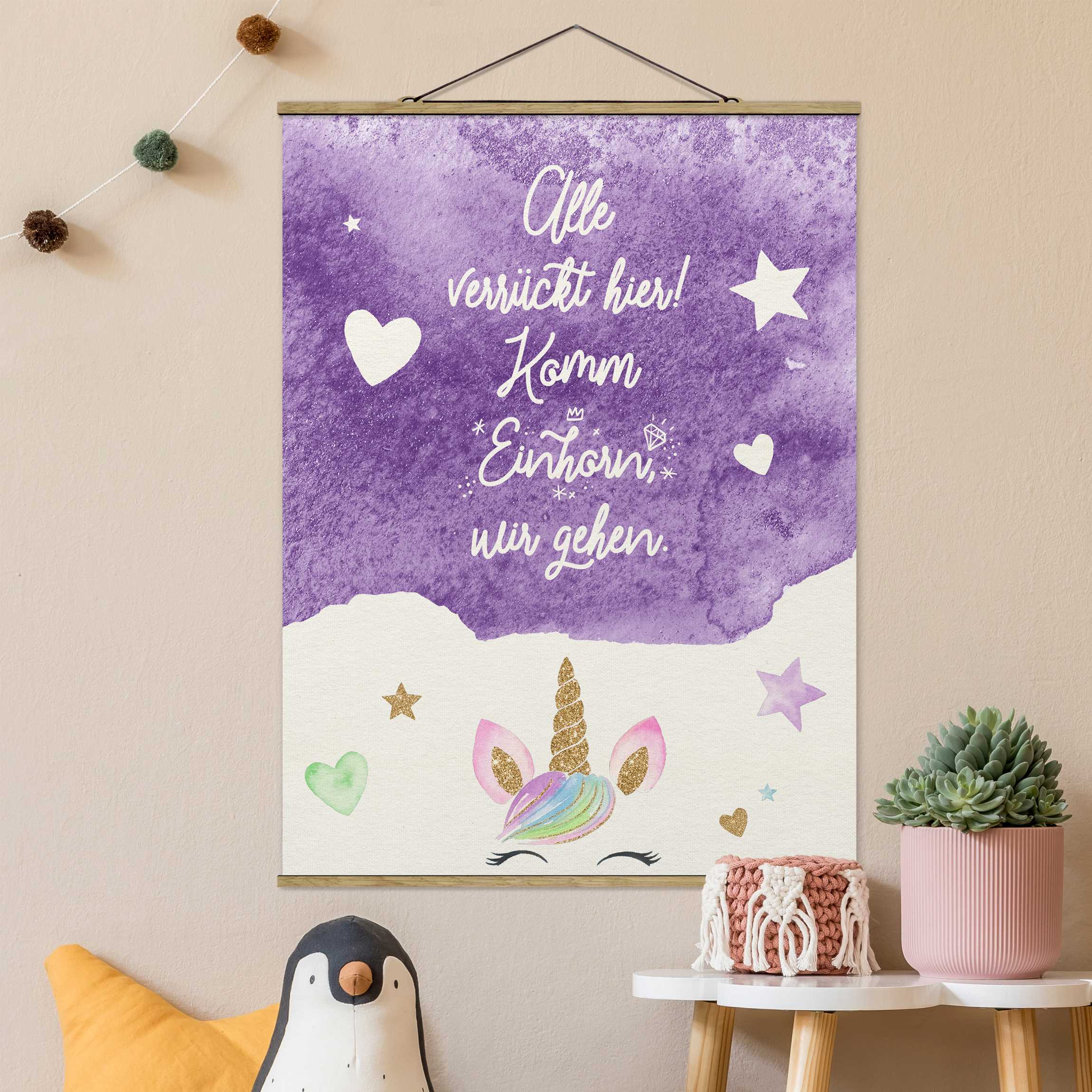 Stoffbild Komm Einhorn wir gehen Aquarell