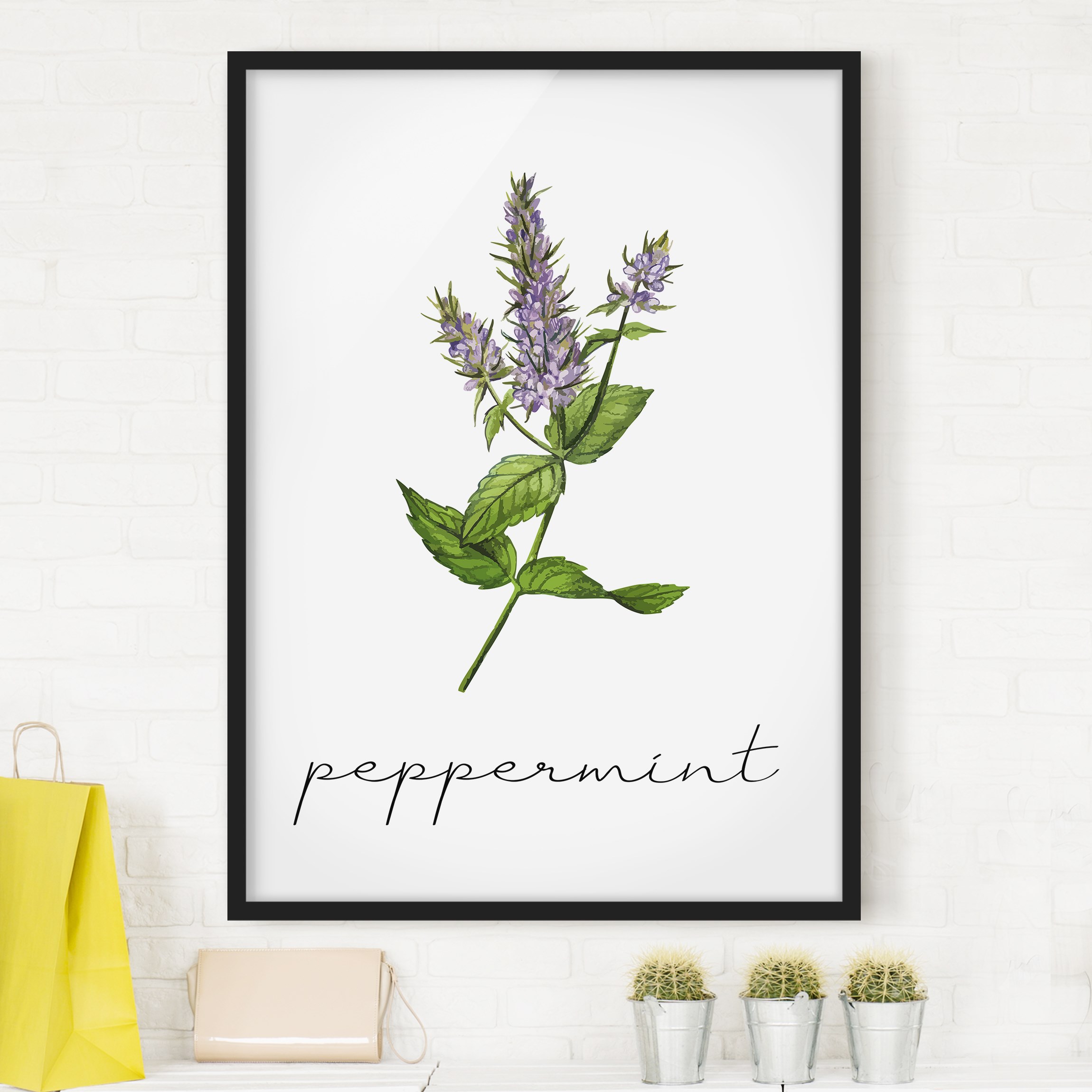 Bild mit Rahmen Kräuter Illustration Pfefferminze