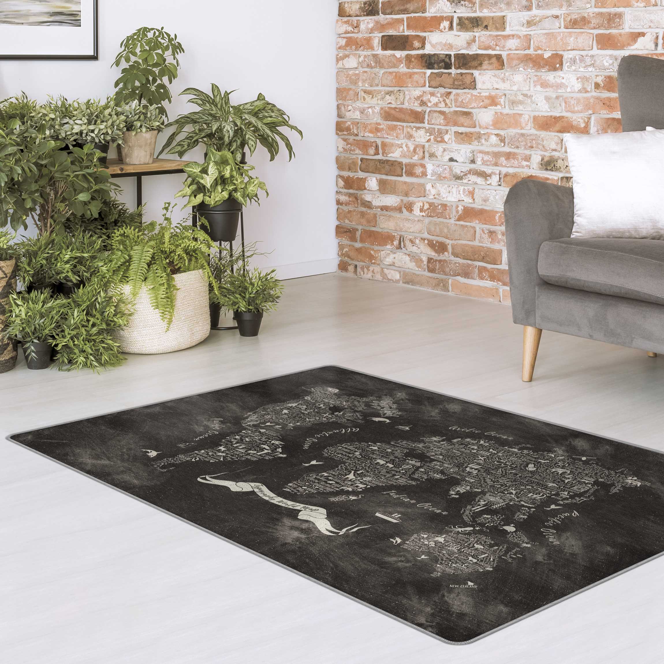 Teppich Kreide Typografie Weltkarte