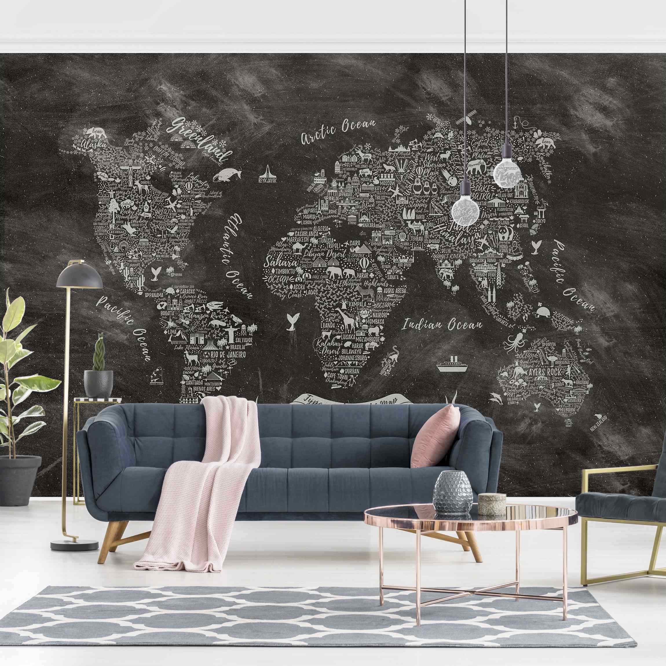 Fototapete Kreide Typografie Weltkarte