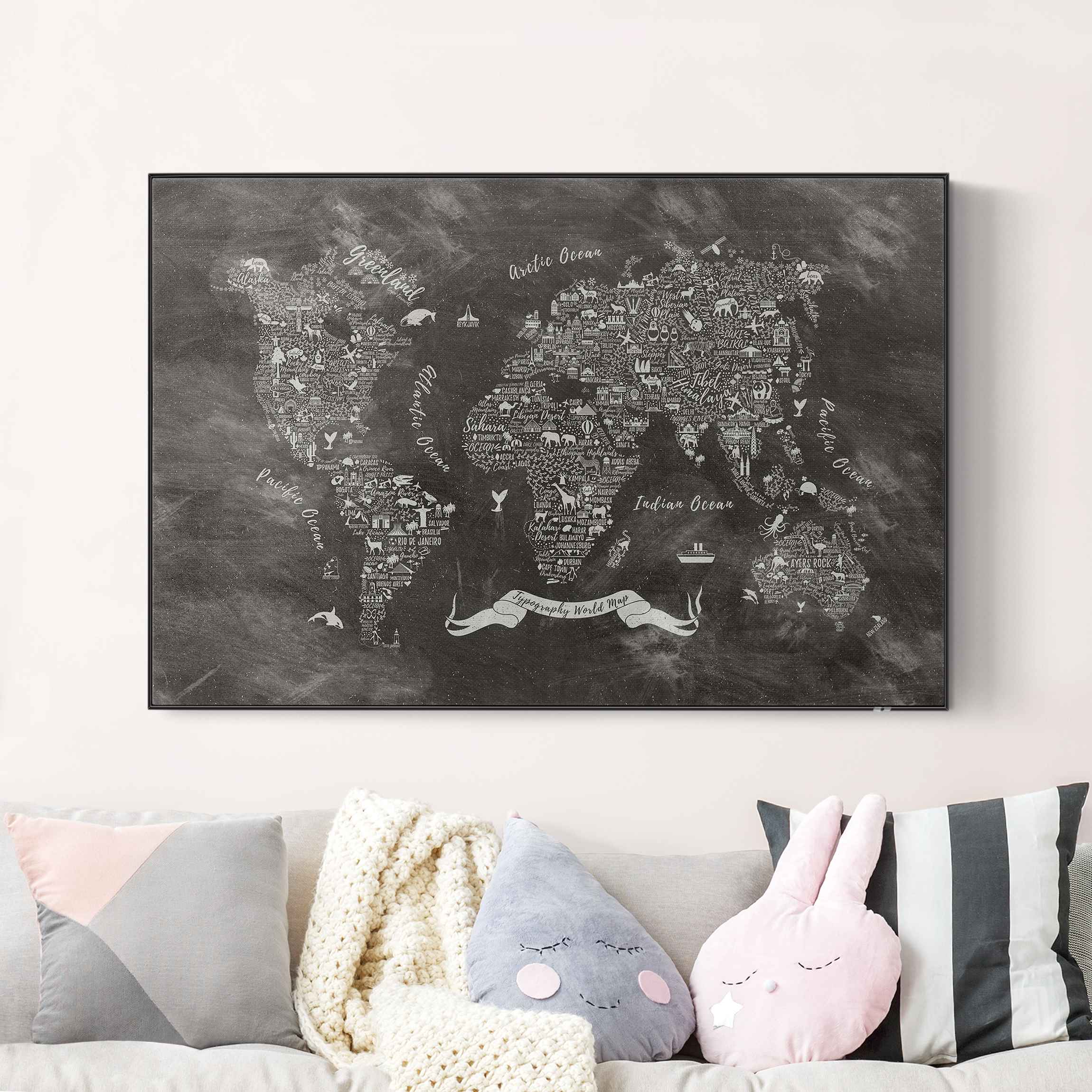 Akustik-Wechselbild Kreide Typografie Weltkarte