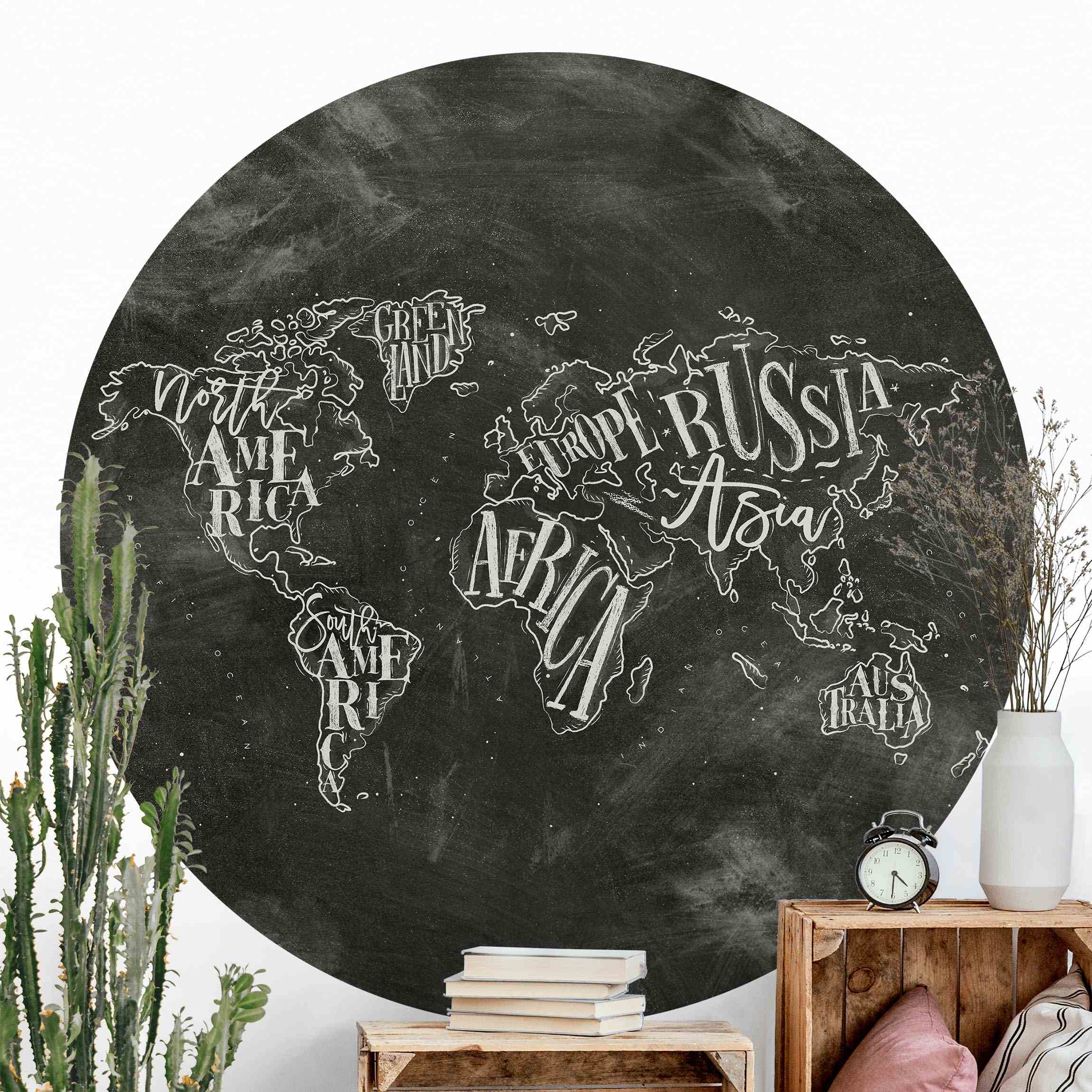 Runde Fototapete Kreide Weltkarte